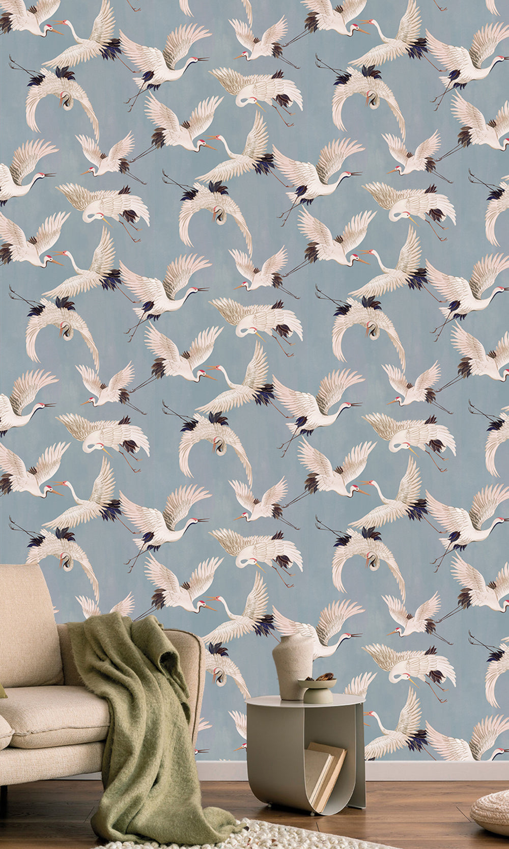 Light Blue Fog Cranes In Flight Textured Wallpaper R9501
