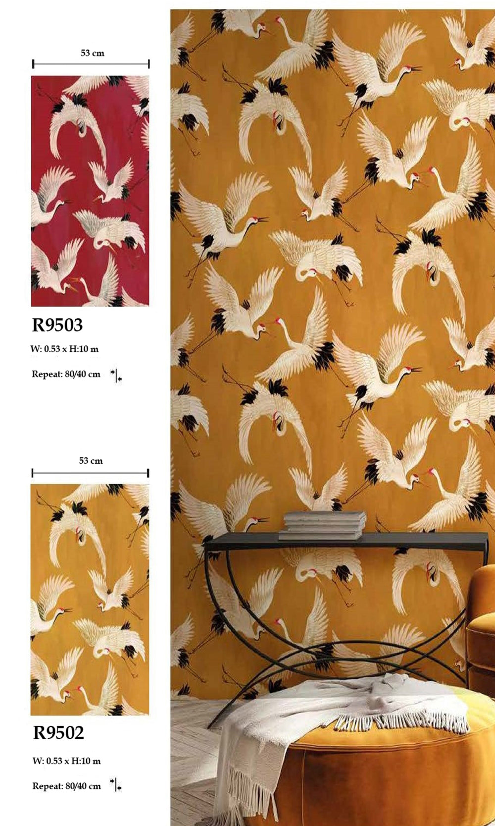 Ochre Cranes In Flight Textured Wallpaper R9502