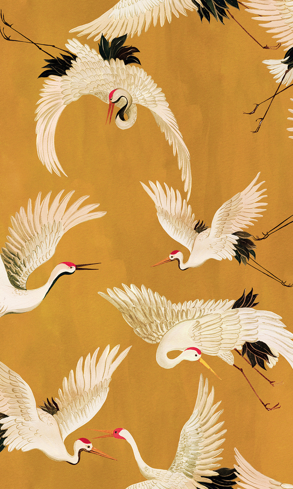 Ochre Cranes In Flight Textured Wallpaper R9502