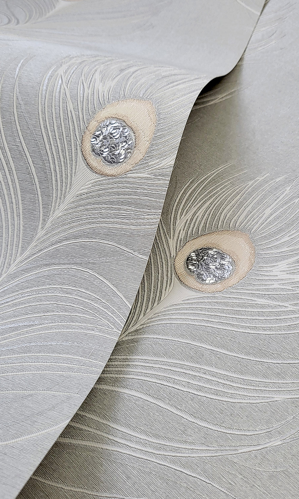 grey wallpaper, sequined wallpaper, peacock feather wallpaper, Timeless elegance, Eleganza Wallpaper Collection, Eleganza Collection, Can be used for commercial spaces, Paper Substrate, New Arrivals, Paste the Paper, Scrubbable, Good Lightfastness, Peelable, Interior designers‚Äô choice, Bedroom Wallpaper, Living Room Wallpaper, Hallway Wallpaper, Dining Room Wallpaper, Children's Room Wallpaper, Study Room Wallpaper, Home Office Wallpaper, Powder Room Wallpaper, Foyer Wallpaper, Home Wallpaper, Home Wall
