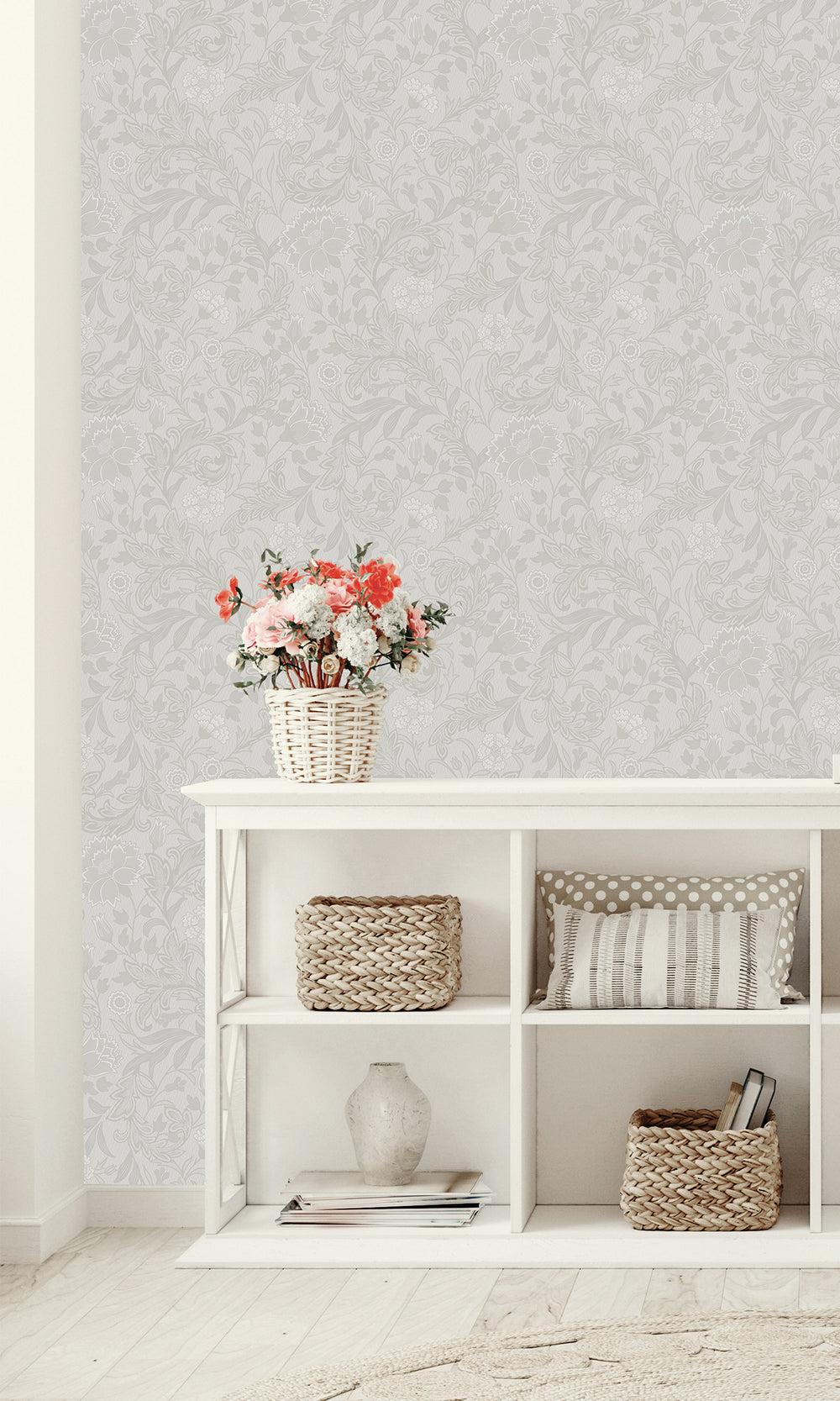 dove color wallpaper, Floral wallpaper, trailing flowers wallpaper, Timeless elegance, Eleganza Wallpaper Collection, Eleganza Collection, Can be used for commercial spaces, Paper Substrate, New Arrivals, Paste the Paper, Scrubbable, Good Lightfastness, Peelable, Interior designers‚Äö√Ñ√¥ choice, Bedroom Wallpaper, Living Room Wallpaper, Hallway Wallpaper, Dining Room Wallpaper, Children's Room Wallpaper, Study Room Wallpaper, Home Office Wallpaper, Powder Room Wallpaper, Foyer Wallpaper, Home Wallpaper