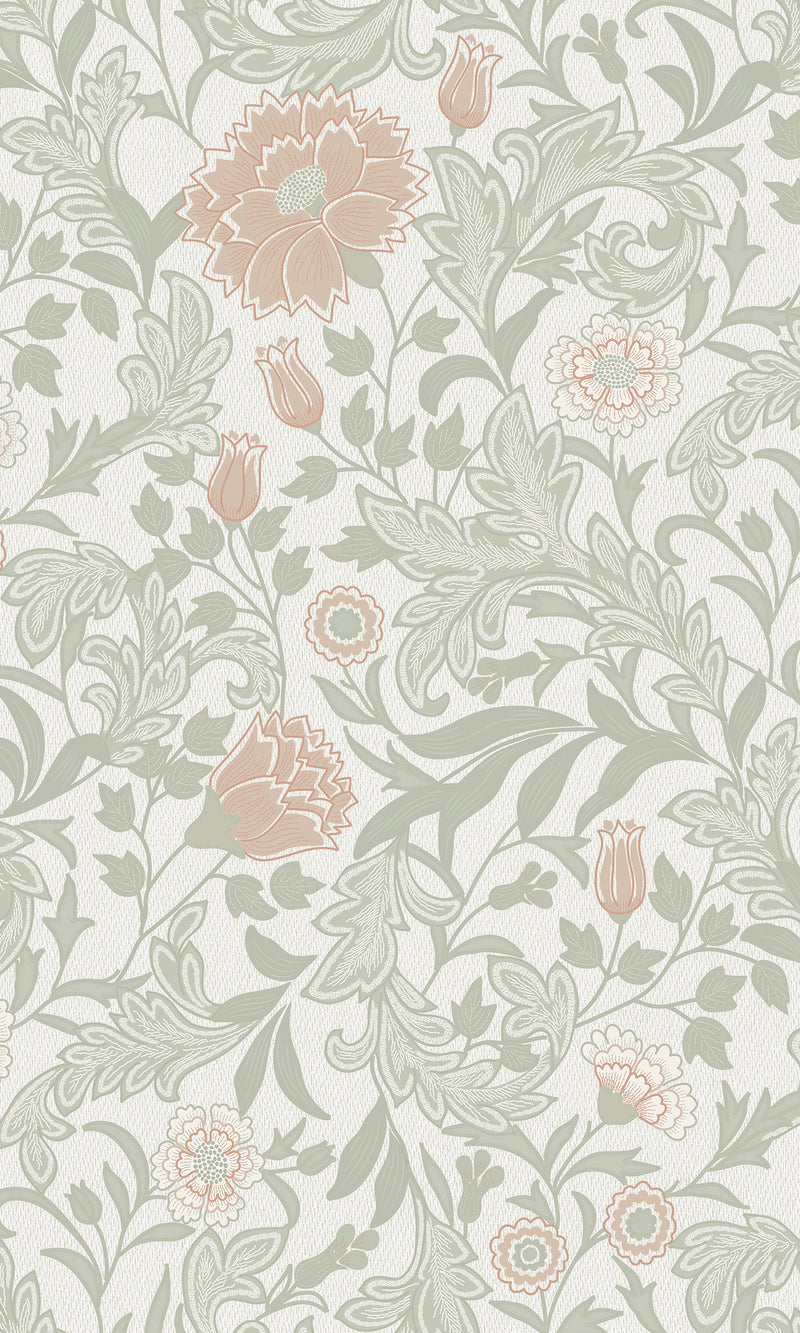 sage & coral wallpaper, Floral wallpaper, trailing flowers wallpaper, Timeless elegance, Eleganza Wallpaper Collection, Eleganza Collection, Can be used for commercial spaces, Paper Substrate, New Arrivals, Paste the Paper, Scrubbable, Good Lightfastness, Peelable, Interior designers’ choice, Bedroom Wallpaper, Living Room Wallpaper, Hallway Wallpaper, Dining Room Wallpaper, Children's Room Wallpaper, Study Room Wallpaper, Home Office Wallpaper, Powder Room Wallpaper, Foyer Wallpaper, Home Wallpaper