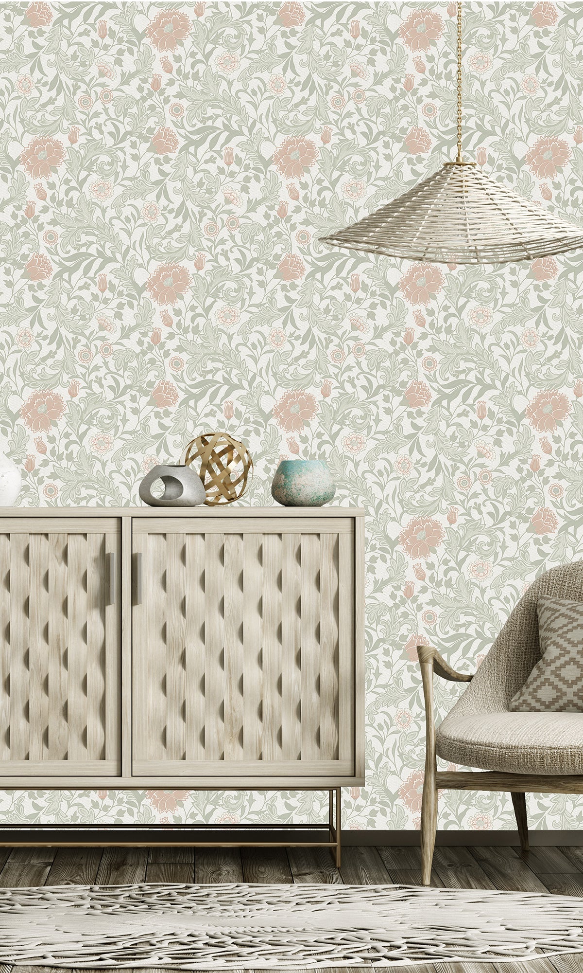 sage & coral wallpaper, Floral wallpaper, trailing flowers wallpaper, Timeless elegance, Eleganza Wallpaper Collection, Eleganza Collection, Can be used for commercial spaces, Paper Substrate, New Arrivals, Paste the Paper, Scrubbable, Good Lightfastness, Peelable, Interior designers‚Äö√Ñ√¥ choice, Bedroom Wallpaper, Living Room Wallpaper, Hallway Wallpaper, Dining Room Wallpaper, Children's Room Wallpaper, Study Room Wallpaper, Home Office Wallpaper, Powder Room Wallpaper, Foyer Wallpaper, Home Wallpaper