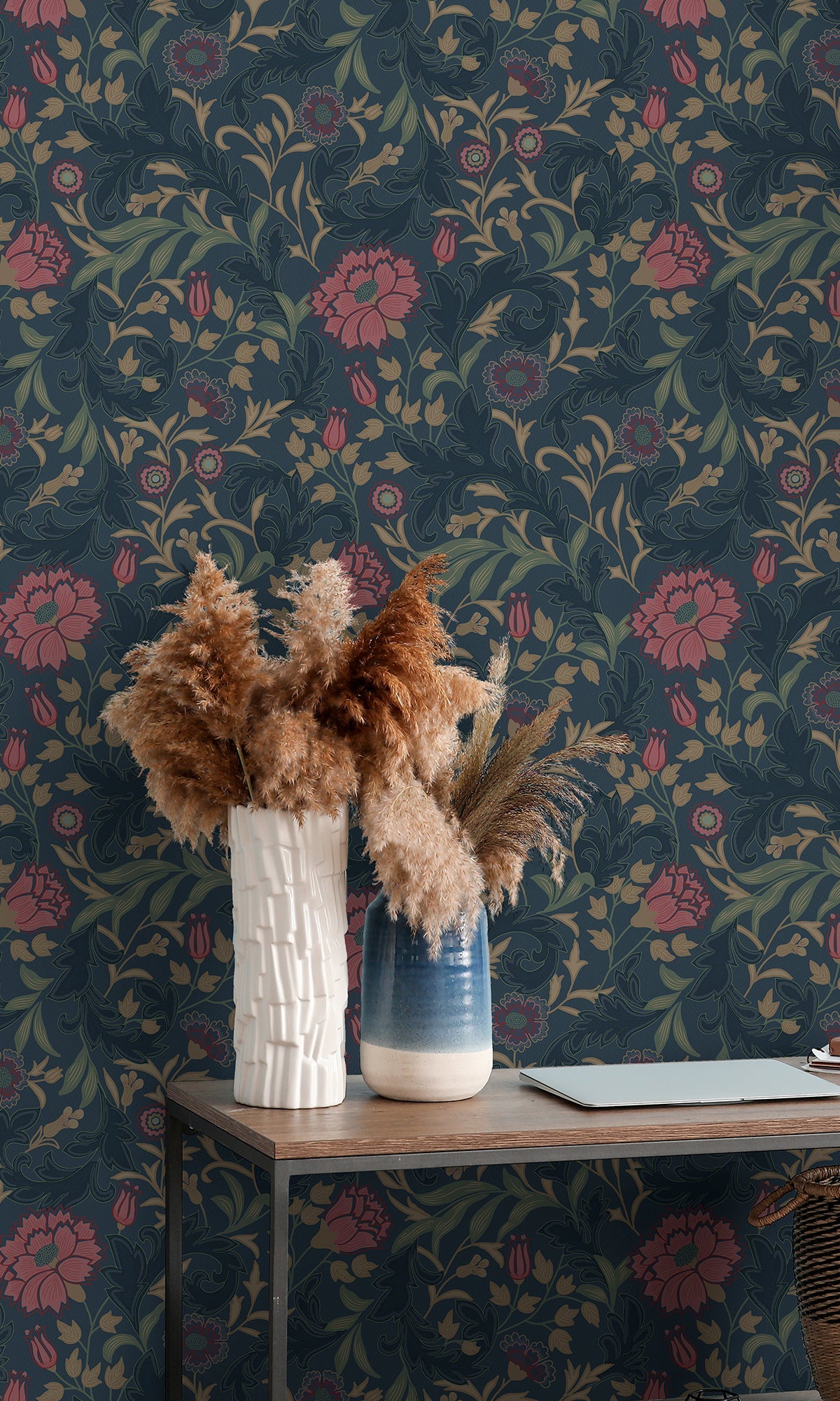 navy colored wallpaper, Floral wallpaper, trailing flowers wallpaper, Timeless elegance, Eleganza Wallpaper Collection, Eleganza Collection,  dark floral wallpaper, dark vintage floral wallpaper, New Arrivals, Paste the Paper, Scrubbable, Good Lightfastness, Peelable, Interior designers‚Äö√Ñ√¥ choice, Bedroom Wallpaper, Living Room Wallpaper, Hallway Wallpaper, Dining Room Wallpaper, Trend 2025, 2025 wallpaper trends, wallpaper trend 2025, trending 2025 wallpapers
