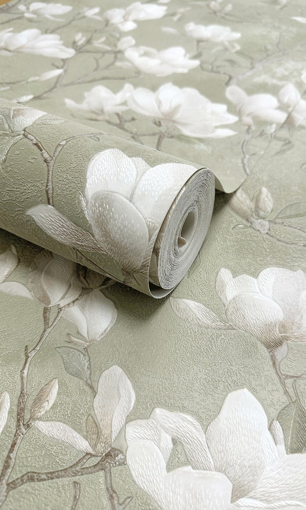 sage color wallpaper, floral wallpaper, magnolia print wallpaper, magnolia flowers wallpaper, magnolia trails wallpaper, Timeless elegance, Eleganza Wallpaper Collection, Eleganza Collection, Can be used for commercial spaces, Paper Substrate, New Arrivals, Paste the Paper, Scrubbable, Good Lightfastness, Peelable, Interior designers’ choice, Bedroom Wallpaper, Living Room Wallpaper, Hallway Wallpaper, Dining Room Wallpaper, Children's Room Wallpaper, Study Room Wallpaper, Home Office Wallpaper, Powder Room