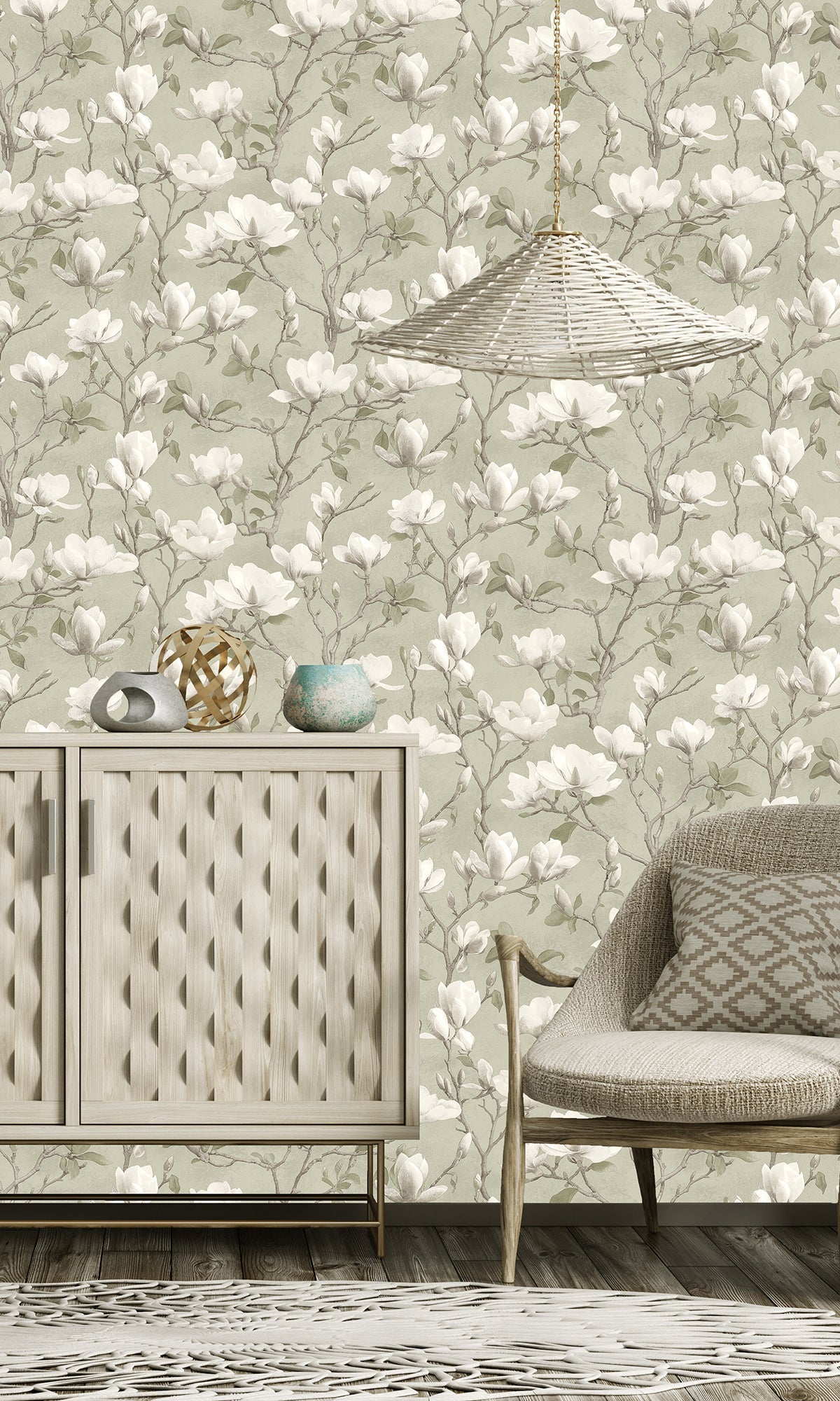 sage color wallpaper, floral wallpaper, magnolia print wallpaper, magnolia flowers wallpaper, magnolia trails wallpaper, Timeless elegance, Eleganza Wallpaper Collection, Eleganza Collection, Can be used for commercial spaces, Paper Substrate, New Arrivals, Paste the Paper, Scrubbable, Good Lightfastness, Peelable, Interior designers’ choice, Bedroom Wallpaper, Living Room Wallpaper, Hallway Wallpaper, Dining Room Wallpaper, Children's Room Wallpaper, Study Room Wallpaper, Home Office Wallpaper, Powder Room