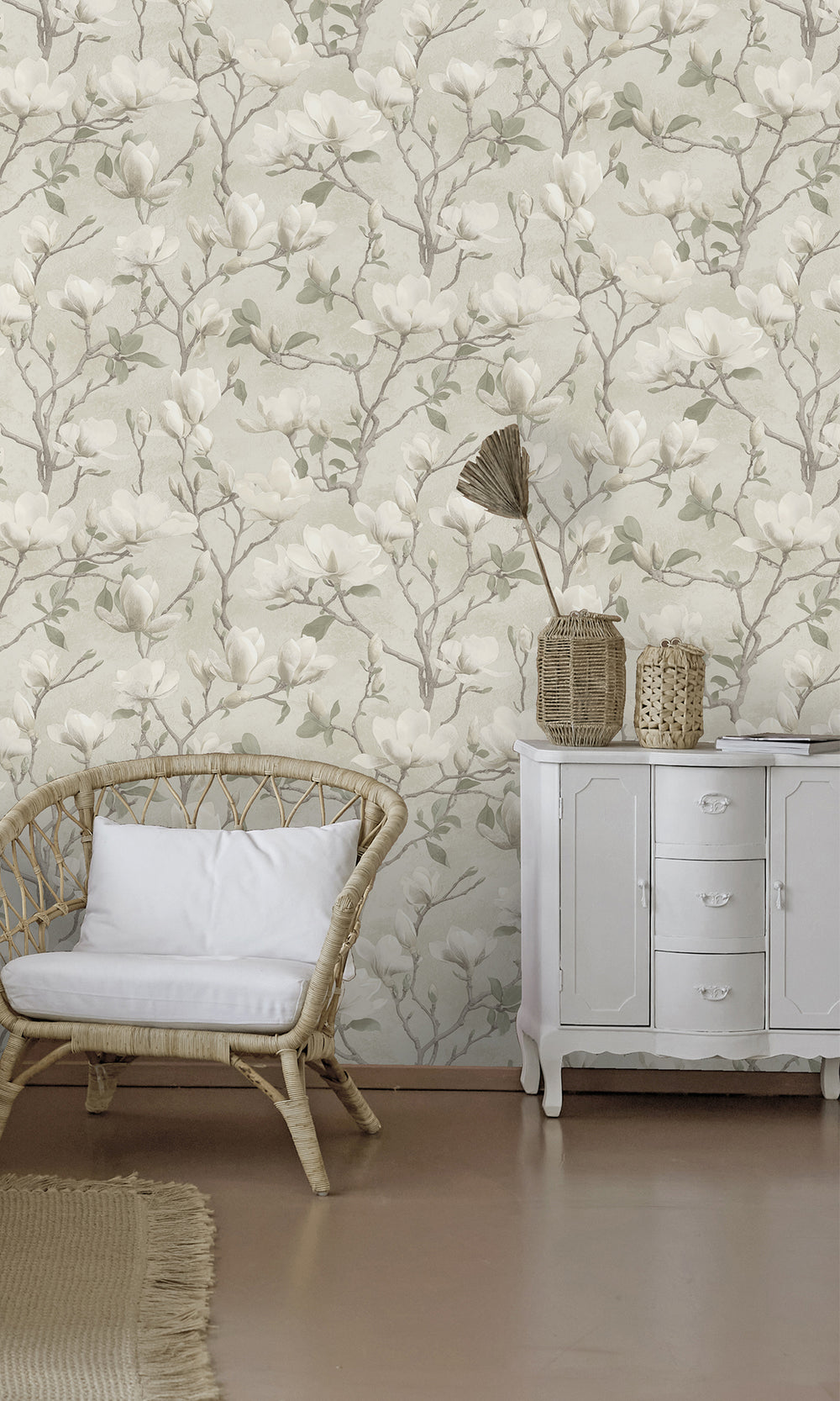 cream wallpaper, floral wallpaper, magnolia print wallpaper, magnolia flowers wallpaper, magnolia trails wallpaper, Timeless elegance, Eleganza Wallpaper Collection, Eleganza Collection, Can be used for commercial spaces, Paper Substrate, New Arrivals, Paste the Paper, Scrubbable, Good Lightfastness, Peelable, Interior designers’ choice, Bedroom Wallpaper, Living Room Wallpaper, Hallway Wallpaper, Dining Room Wallpaper, Children's Room Wallpaper, Study Room Wallpaper, Home Office Wallpaper, Powder Room Wall