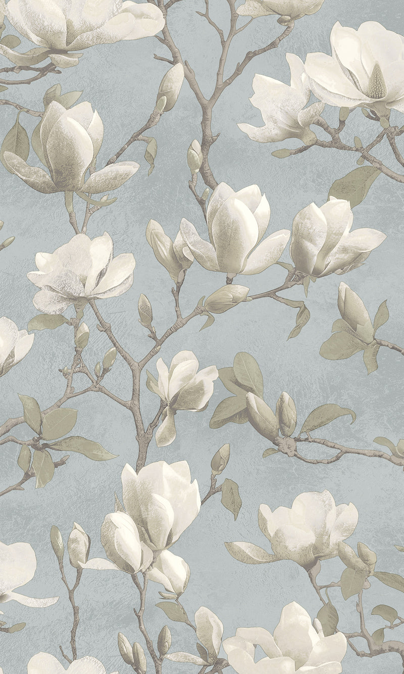 blue wallpaper,floral wallpaper, magnolia print wallpaper, magnolia flowers wallpaper, magnolia trails wallpaper, Timeless elegance, Eleganza Wallpaper Collection, Eleganza Collection, Can be used for commercial spaces, Paper Substrate, New Arrivals, Paste the Paper, Scrubbable, Good Lightfastness, Peelable, Interior designers’ choice, Bedroom Wallpaper, Living Room Wallpaper, Hallway Wallpaper, Dining Room Wallpaper, Children's Room Wallpaper, Study Room Wallpaper, Home Office Wallpaper, Powder Room Wall