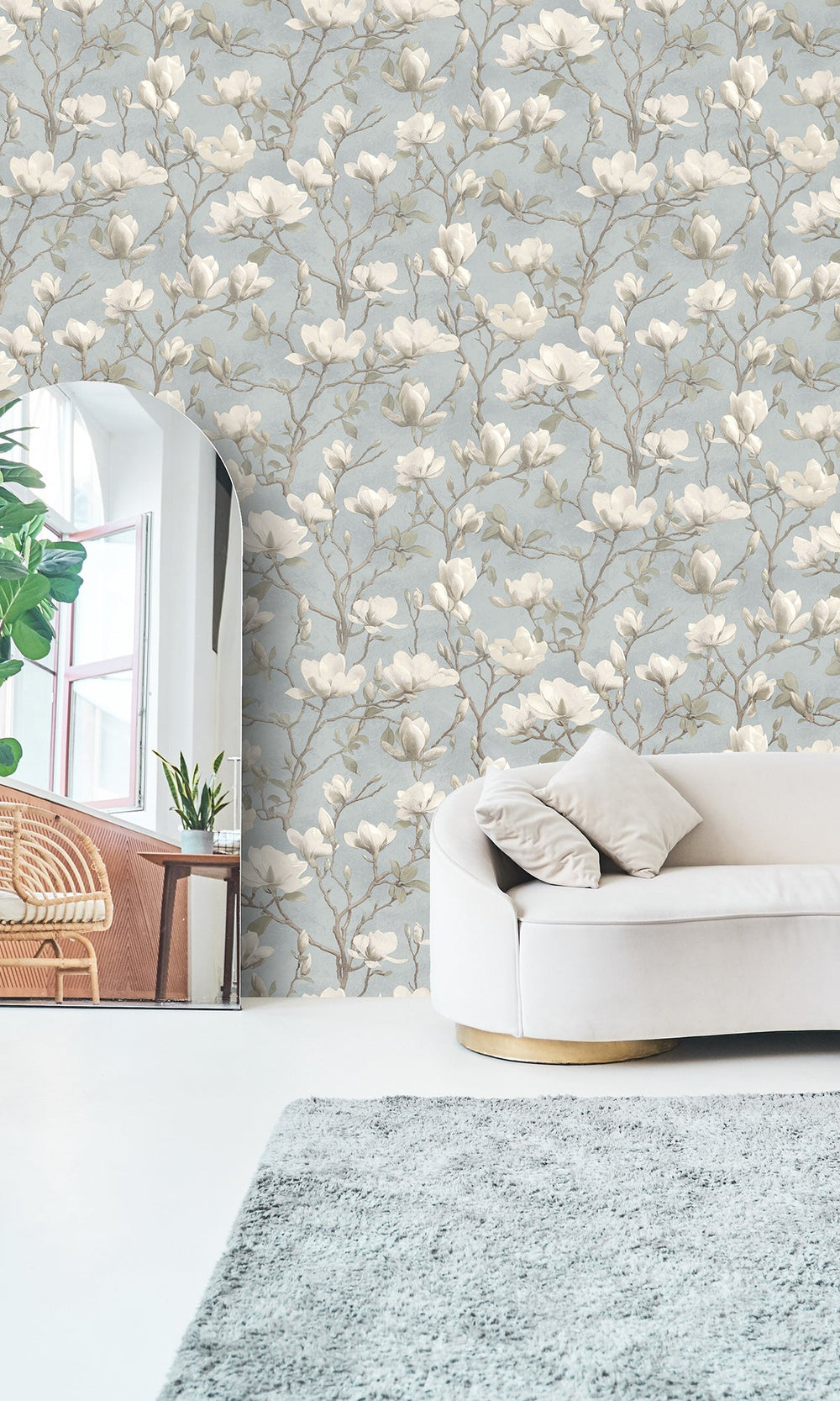 blue wallpaper,floral wallpaper, magnolia print wallpaper, magnolia flowers wallpaper, magnolia trails wallpaper, Timeless elegance, Eleganza Wallpaper Collection, Eleganza Collection, Can be used for commercial spaces, Paper Substrate, New Arrivals, Paste the Paper, Scrubbable, Good Lightfastness, Peelable, Interior designers‚Äô choice, Bedroom Wallpaper, Living Room Wallpaper, Hallway Wallpaper, Dining Room Wallpaper, Children's Room Wallpaper, Study Room Wallpaper, Home Office Wallpaper, Powder Room Wall