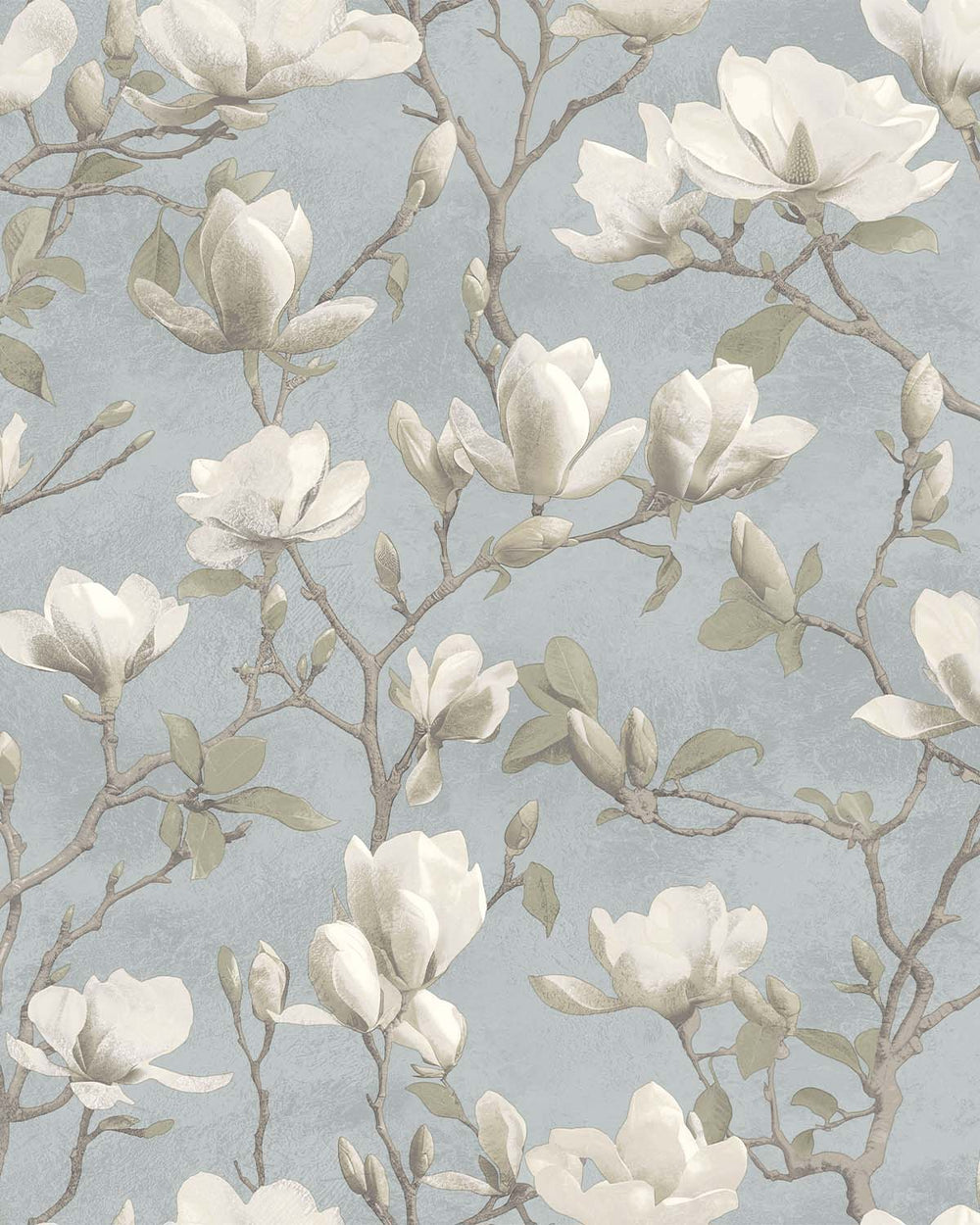 Blue Meandering Magnolias Printed Wallpaper R9539