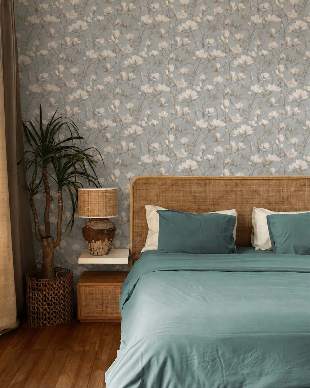 Blue Meandering Magnolias Printed Wallpaper R9539