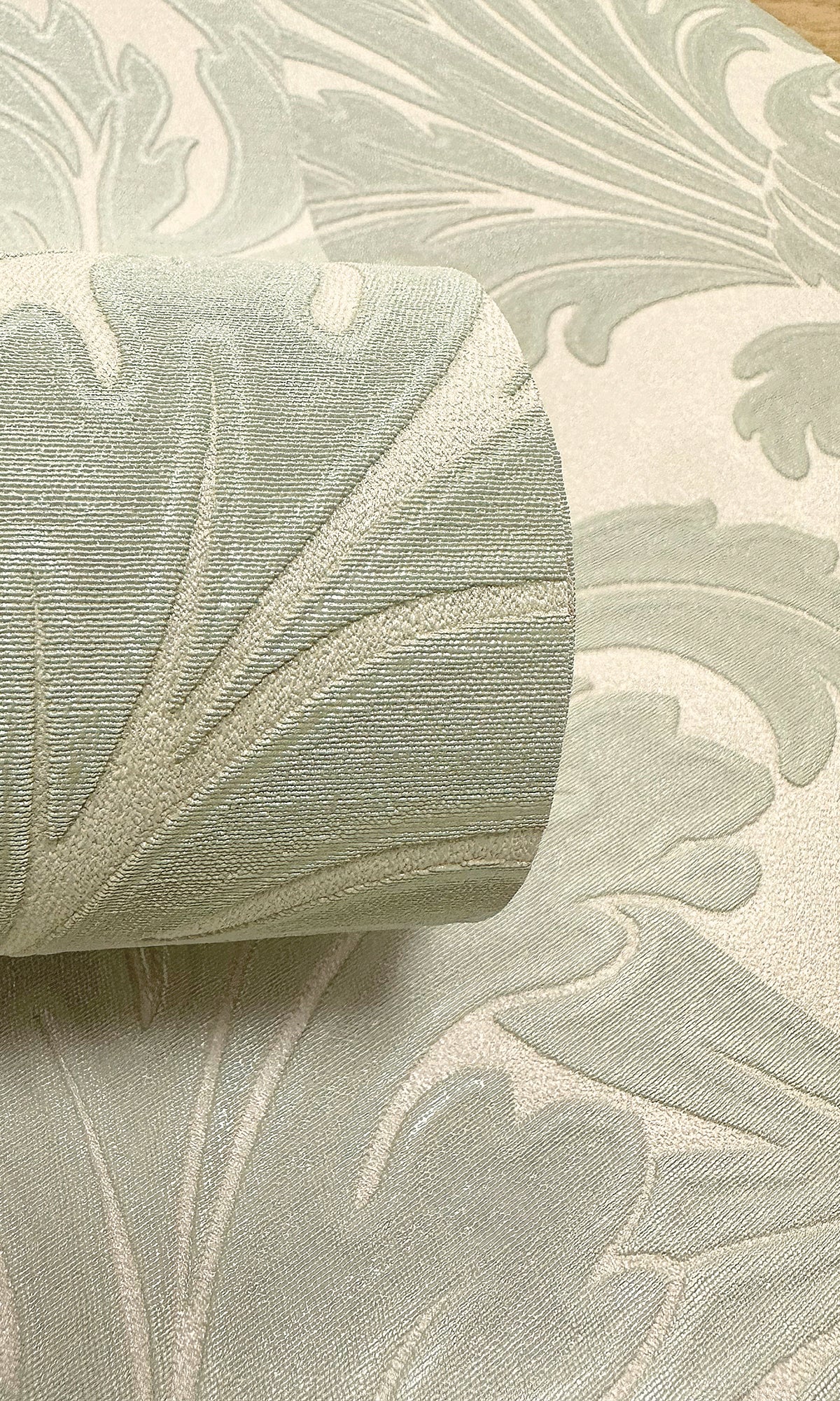 sage & cream wallpaper, embossed wallpaper, leaf print wallpaper, acanthus leaf wallpaper, embossed leaves wallpaper, embossed acanthus leaf wallpaper, Timeless elegance, Eleganza Wallpaper Collection, Eleganza Collection, Can be used for commercial spaces, Paper Substrate, New Arrivals, Paste the Paper, Scrubbable, Good Lightfastness, Peelable, Interior designers’ choice, Bedroom Wallpaper, Living Room Wallpaper, Hallway Wallpaper, Dining Room Wallpaper, Children's Room Wallpaper, Study Room Wallpaper