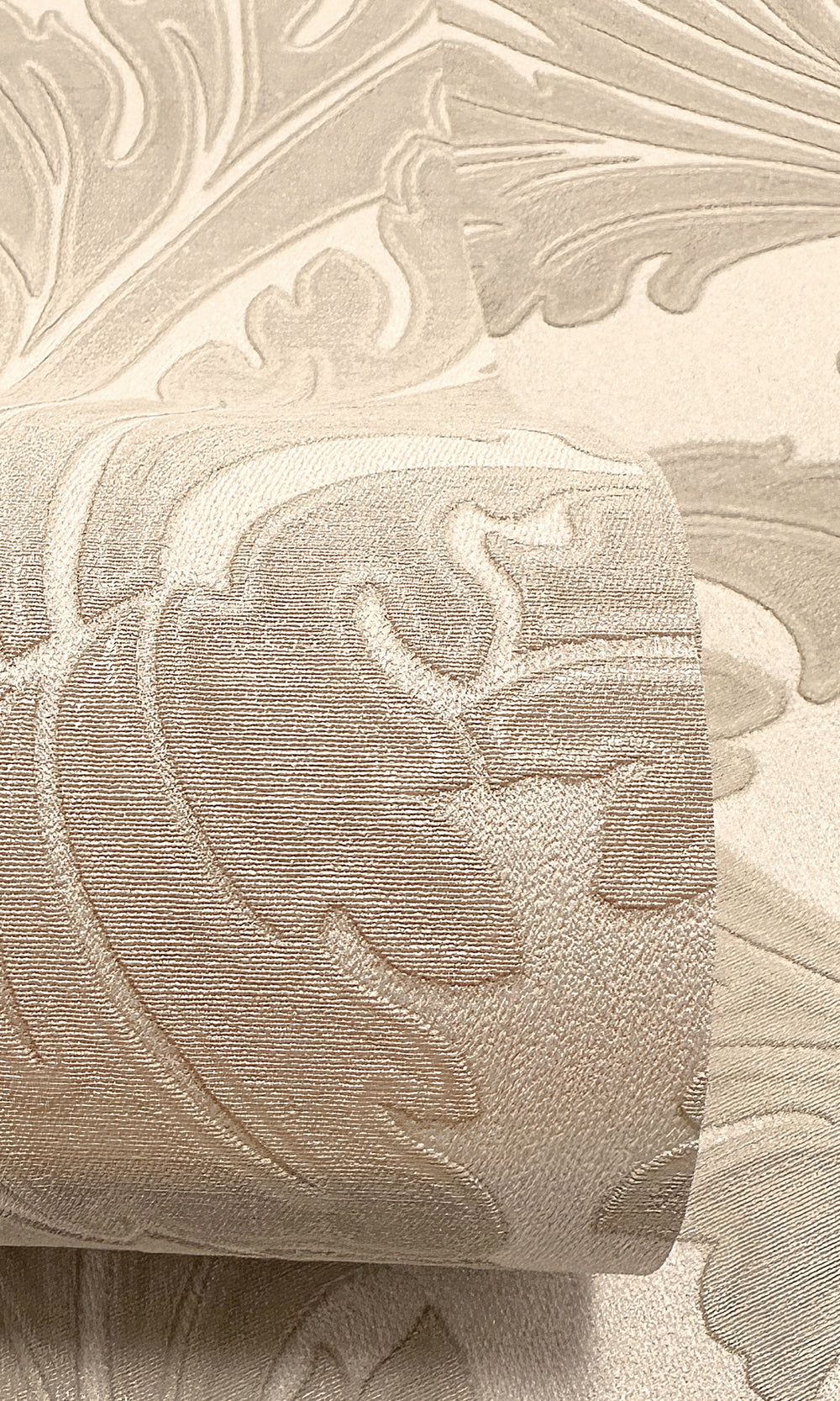 beige wallpaper, embossed wallpaper, leaf print wallpaper, acanthus leaf wallpaper, embossed leaves wallpaper, embossed acanthus leaf wallpaper, Timeless elegance, Eleganza Wallpaper Collection, Eleganza Collection, Can be used for commercial spaces, Paper Substrate, New Arrivals, Paste the Paper, Scrubbable, Good Lightfastness, Peelable, Interior designers‚Äö√Ñ√¥ choice, Bedroom Wallpaper, Living Room Wallpaper, Hallway Wallpaper, Dining Room Wallpaper, Children's Room Wallpaper, Study Room Wallpaper