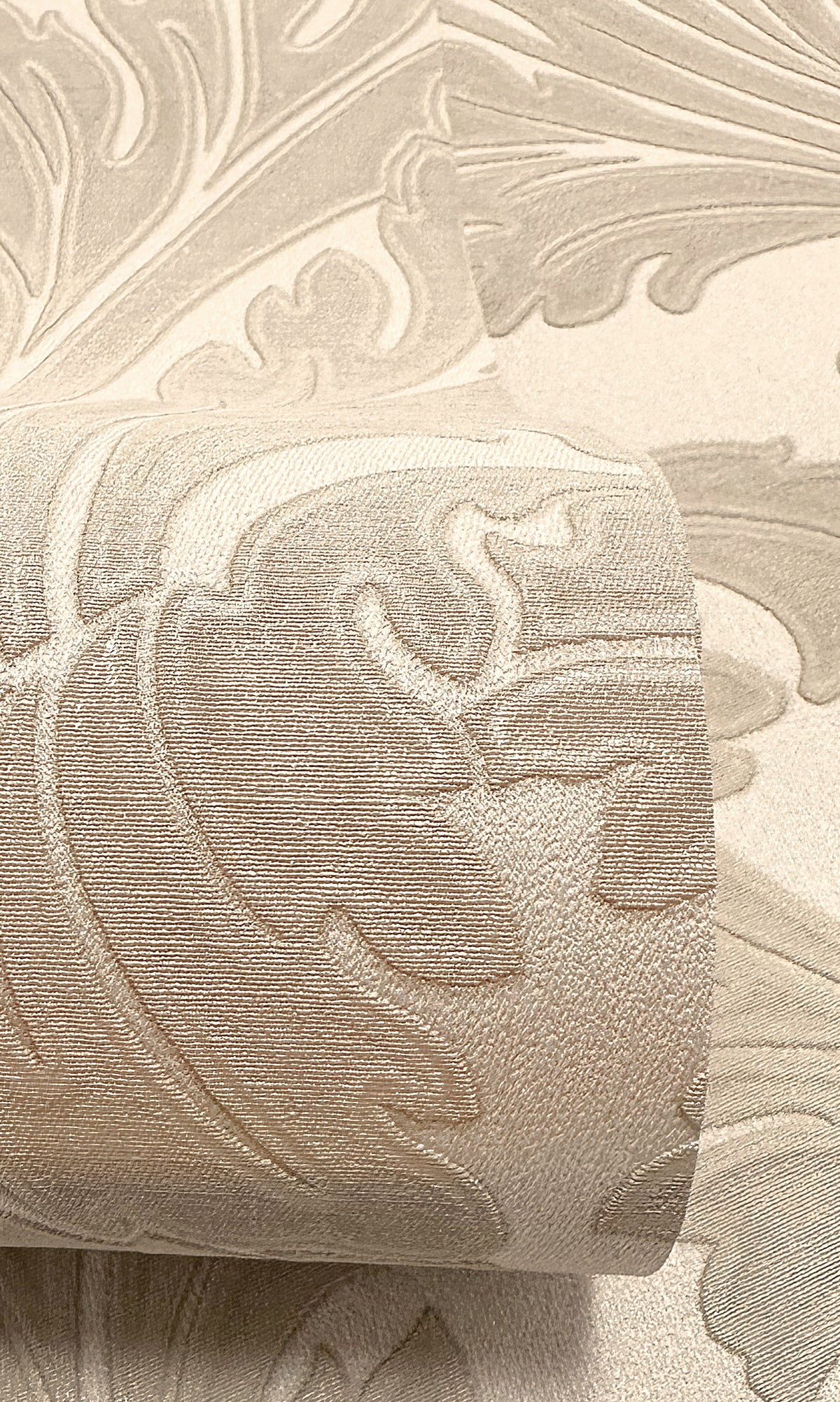 beige wallpaper, embossed wallpaper, leaf print wallpaper, acanthus leaf wallpaper, embossed leaves wallpaper, embossed acanthus leaf wallpaper, Timeless elegance, Eleganza Wallpaper Collection, Eleganza Collection, Can be used for commercial spaces, Paper Substrate, New Arrivals, Paste the Paper, Scrubbable, Good Lightfastness, Peelable, Interior designers‚Äö√Ñ√¥ choice, Bedroom Wallpaper, Living Room Wallpaper, Hallway Wallpaper, Dining Room Wallpaper, Children's Room Wallpaper, Study Room Wallpaper