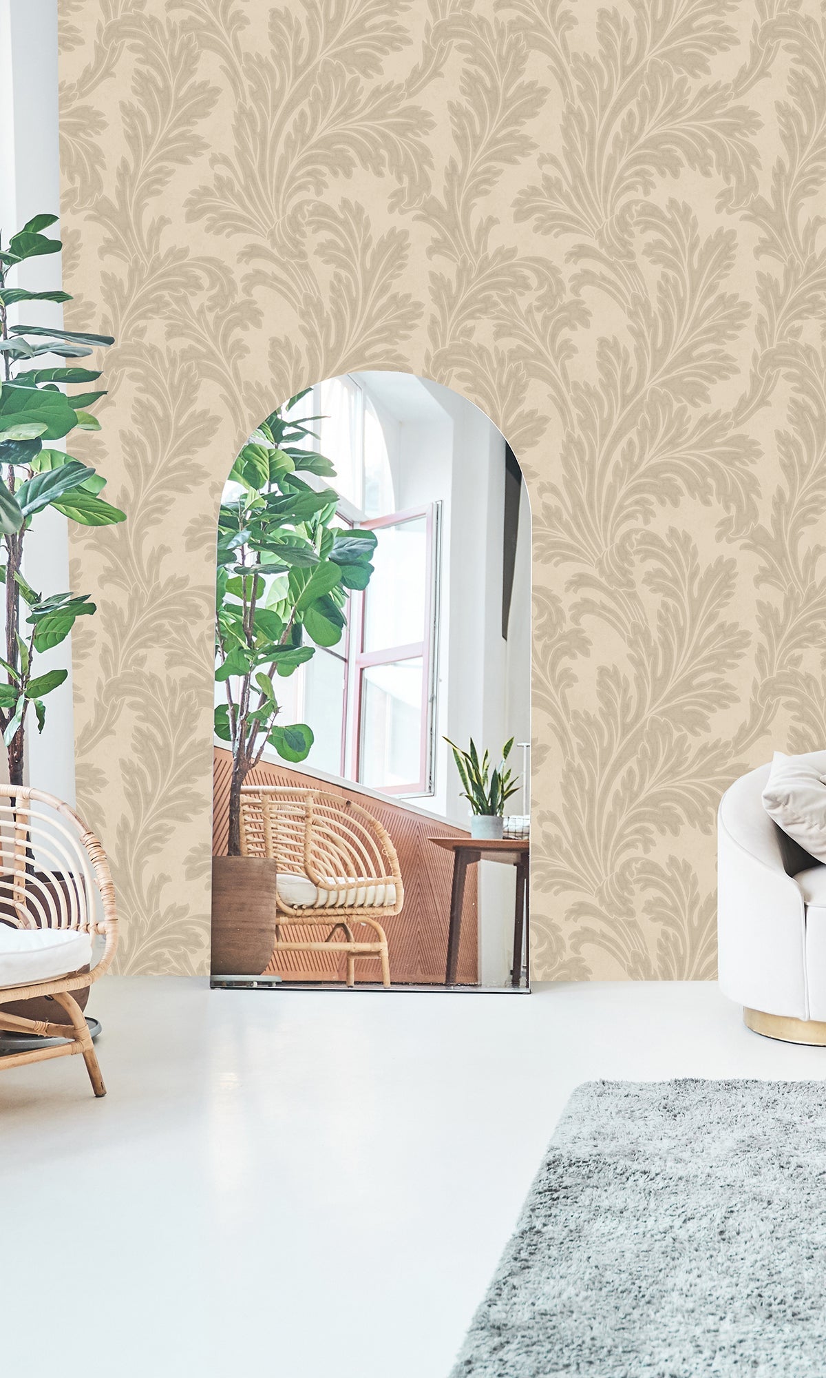 beige wallpaper, embossed wallpaper, leaf print wallpaper, acanthus leaf wallpaper, embossed leaves wallpaper, embossed acanthus leaf wallpaper, Timeless elegance, Eleganza Wallpaper Collection, Eleganza Collection, Can be used for commercial spaces, Paper Substrate, New Arrivals, Paste the Paper, Scrubbable, Good Lightfastness, Peelable, Interior designers‚Äö√Ñ√¥ choice, Bedroom Wallpaper, Living Room Wallpaper, Hallway Wallpaper, Dining Room Wallpaper, Children's Room Wallpaper, Study Room Wallpaper