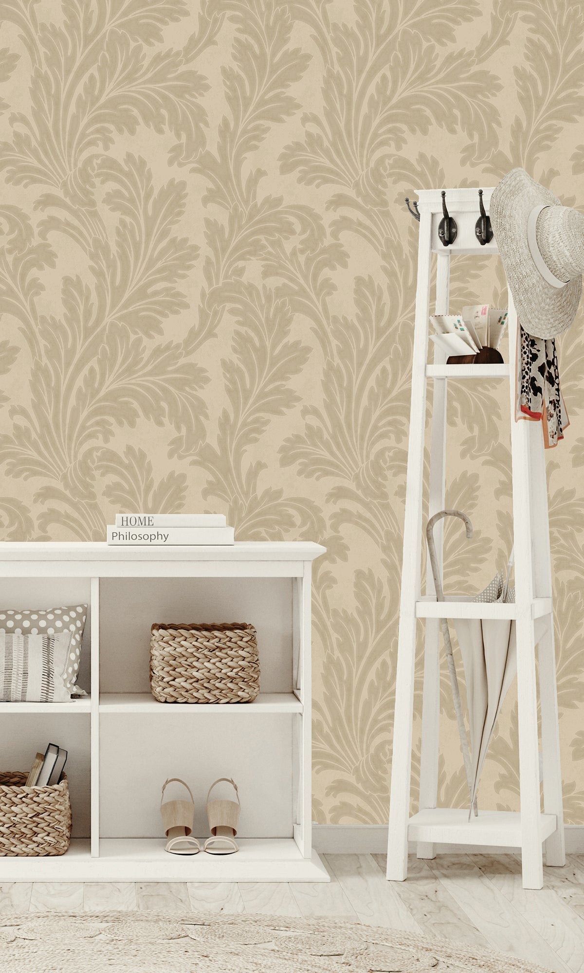 taupe wallpaper, embossed wallpaper, leaf print wallpaper, acanthus leaf wallpaper, embossed leaves wallpaper, embossed acanthus leaf wallpaper, Timeless elegance, Eleganza Wallpaper Collection, Eleganza Collection, Can be used for commercial spaces, Paper Substrate, New Arrivals, Paste the Paper, Scrubbable, Good Lightfastness, Peelable, Interior designers‚Äö√Ñ√¥ choice, Bedroom Wallpaper, Living Room Wallpaper, Hallway Wallpaper, Dining Room Wallpaper, Children's Room Wallpaper, Study Room Wallpaper
