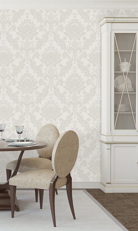 Dove Beaded Classic Damask Wallpaper R9545