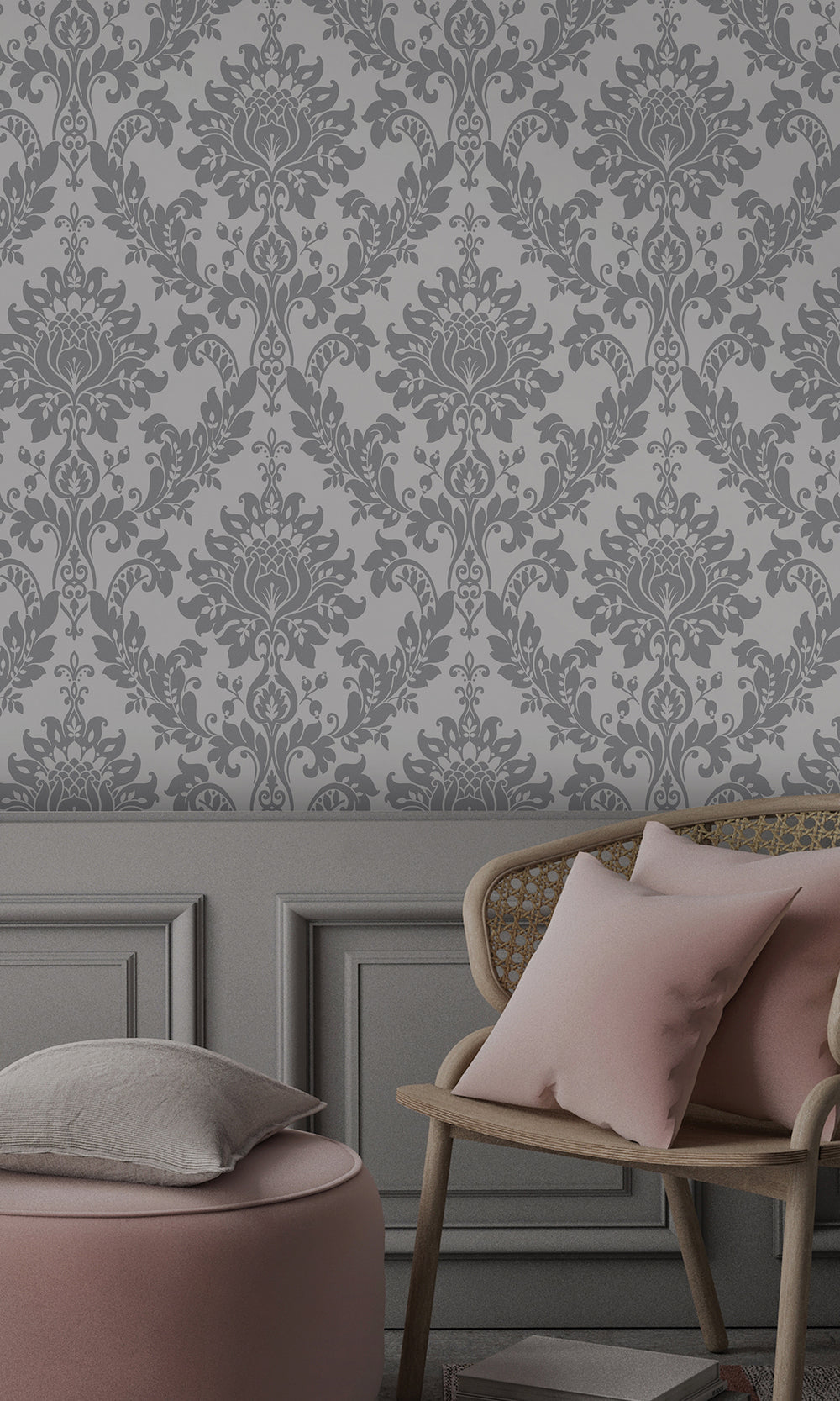 grey wallpaper, beaded wallpaper, damask wallpaper, classic damask wallpaper, beaded classic damask wallpaper, Timeless elegance, Eleganza Wallpaper Collection, Eleganza Collection, Can be used for commercial spaces, Paper Substrate, New Arrivals, Paste the Paper, Scrubbable, Good Lightfastness, Peelable, Interior designers’ choice, Bedroom Wallpaper, Living Room Wallpaper, Hallway Wallpaper, Dining Room Wallpaper, Children's Room Wallpaper, Study Room Wallpaper, Home Office Wallpaper, Powder Room Wallpaper