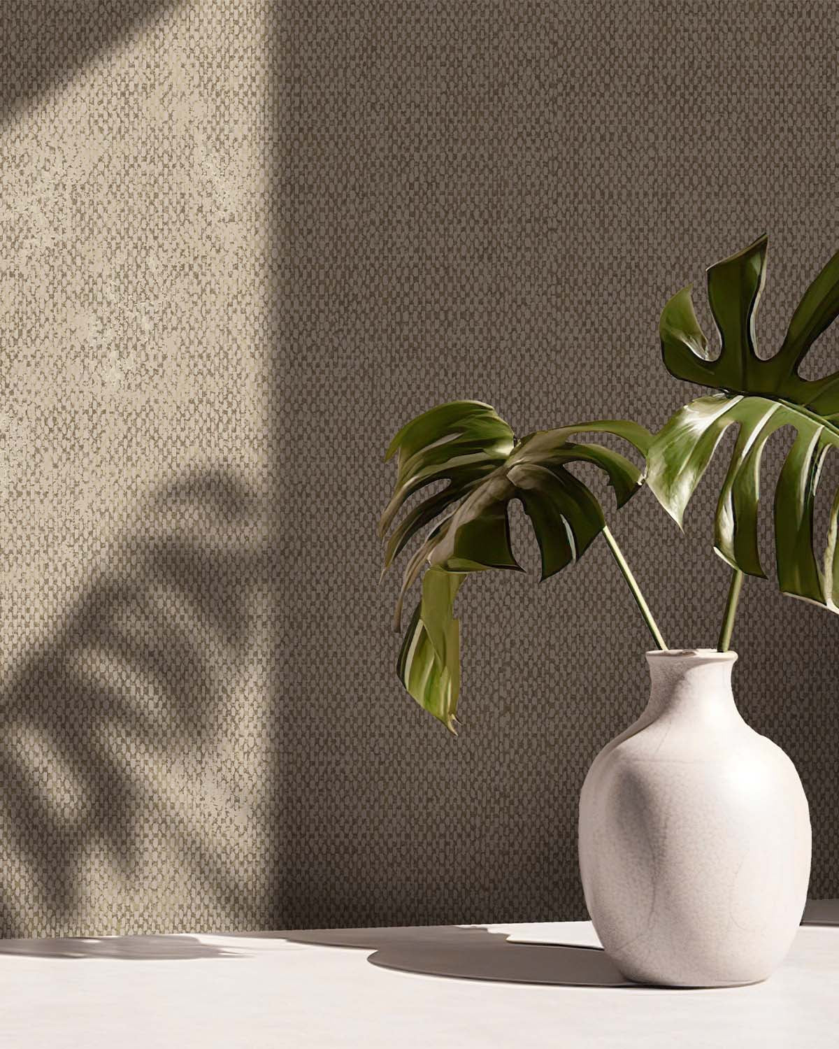 Taupe Plain Coarse Woven Textile Effect Wallpaper R9573