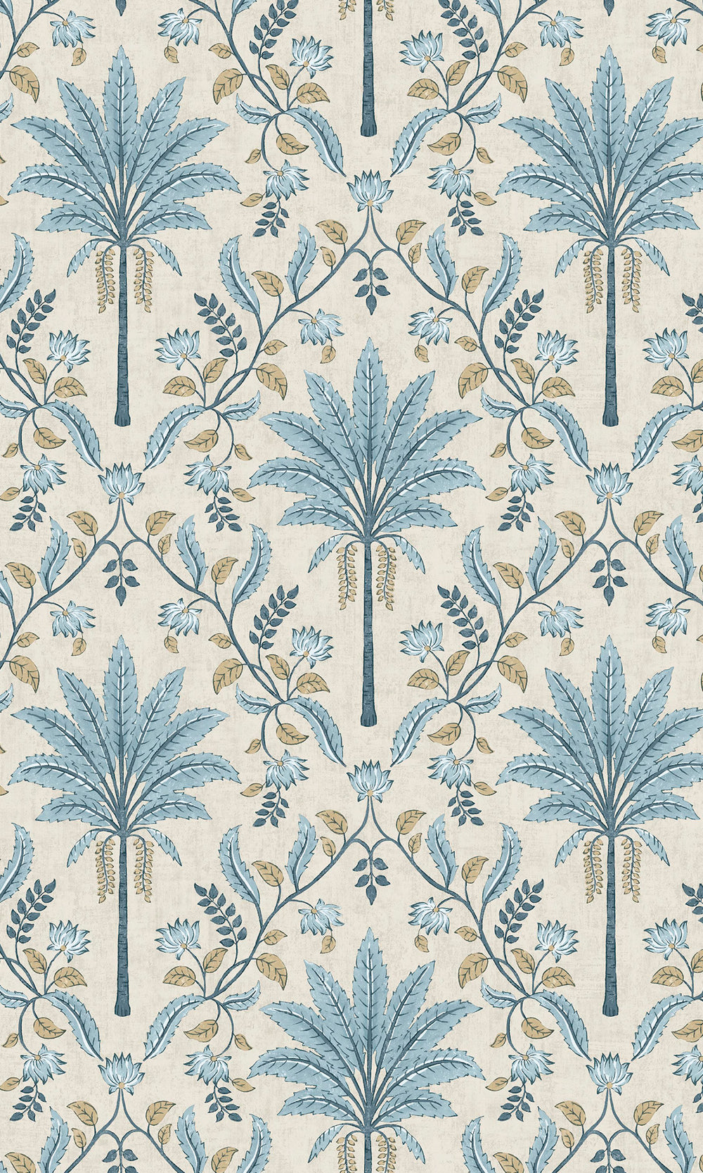Blue Trellis and Focal Palm Trees Wallpaper R9592