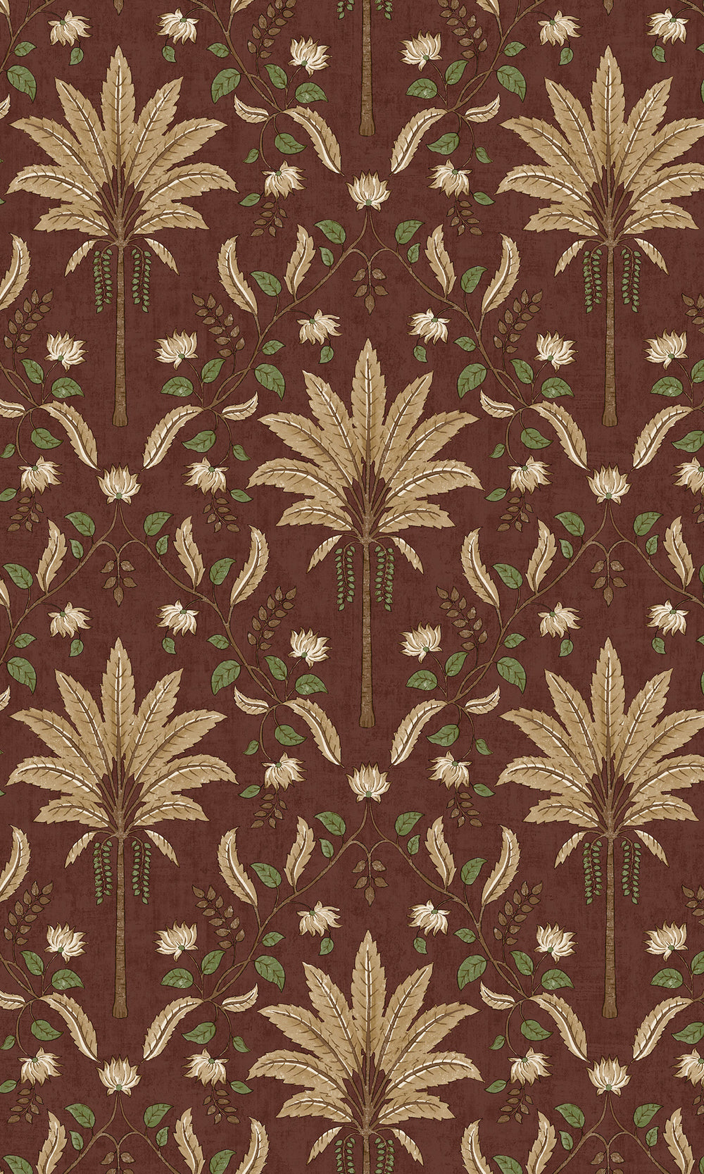 Maroon Trellis and Focal Palm Trees Wallpaper R9593