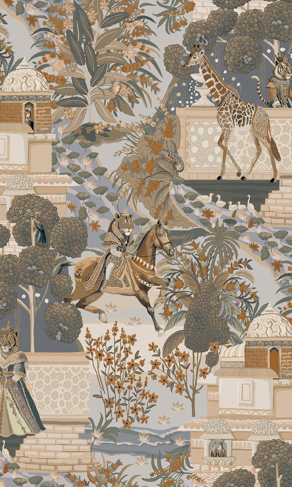 Navy/Orange Mystical Water Palace Wallpaper R9596