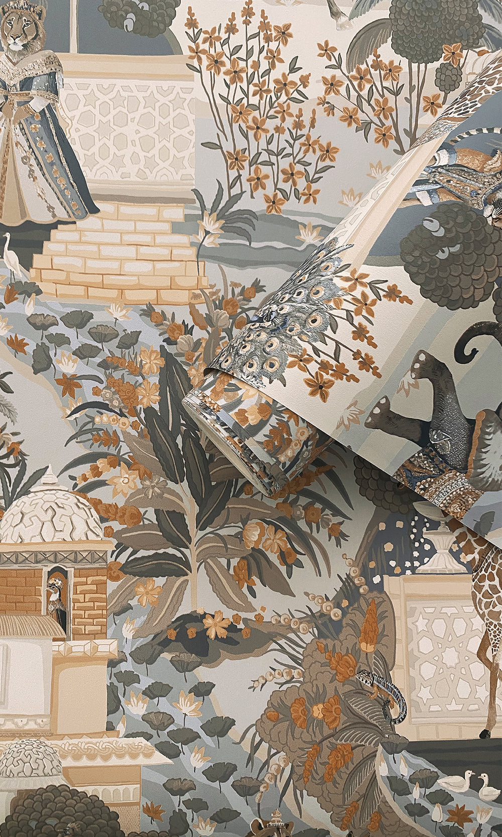 Navy/Orange Mystical Water Palace Wallpaper R9596