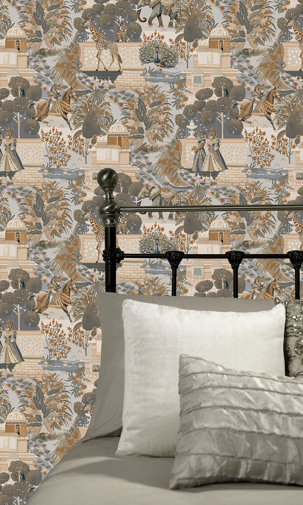 Navy/Orange Mystical Water Palace Wallpaper R9596