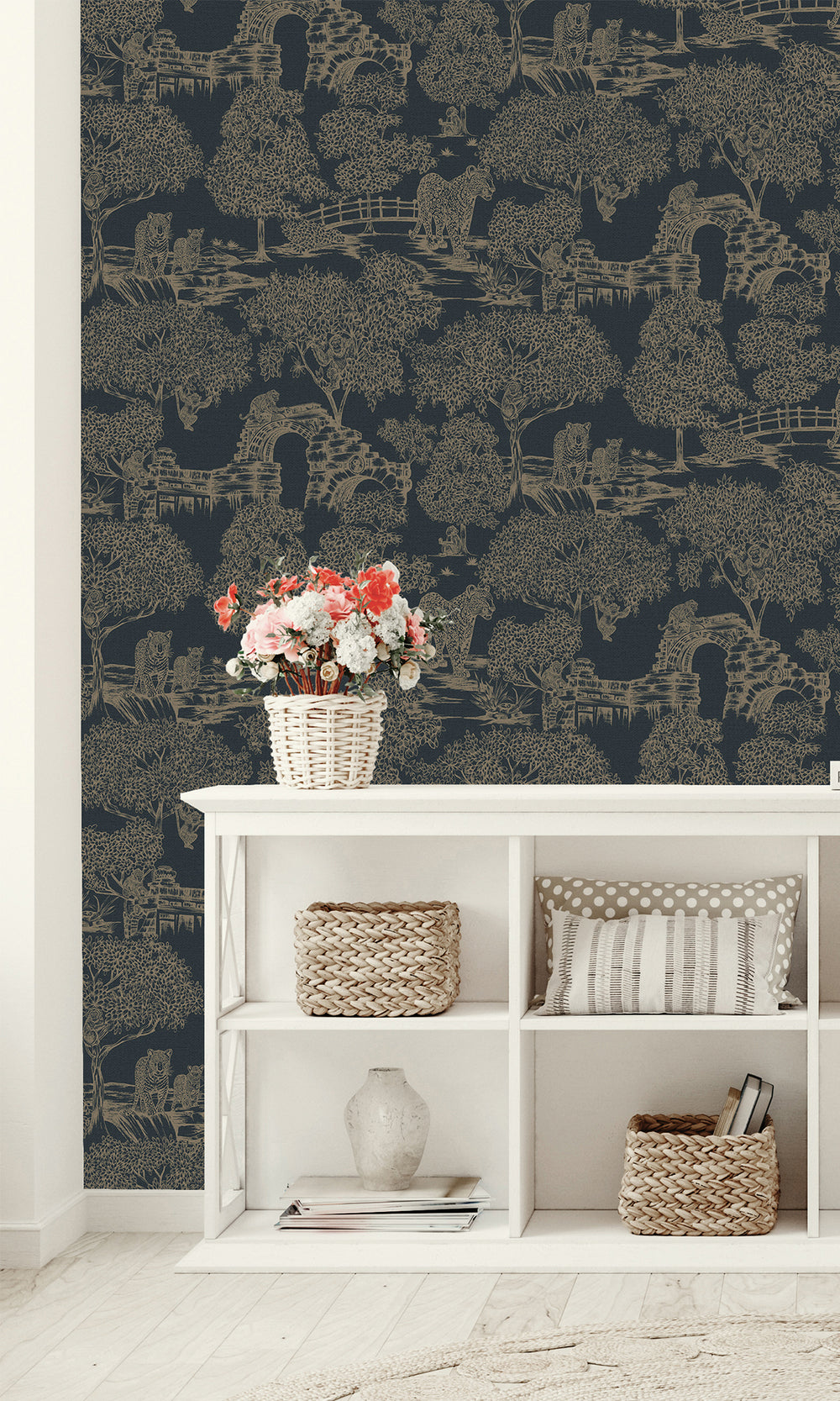 Navy Enchanting Wildlife Landscape Wallpaper R9600