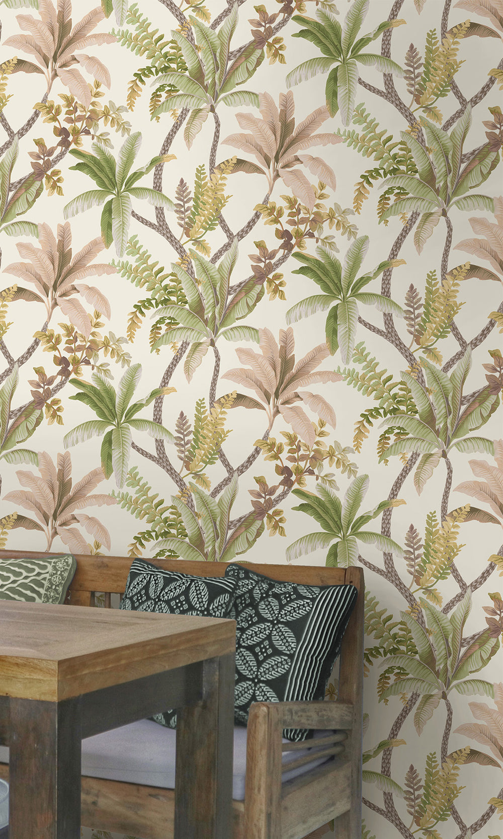 Sage/Coral Serene Tropical Oasis Wallpaper R9602