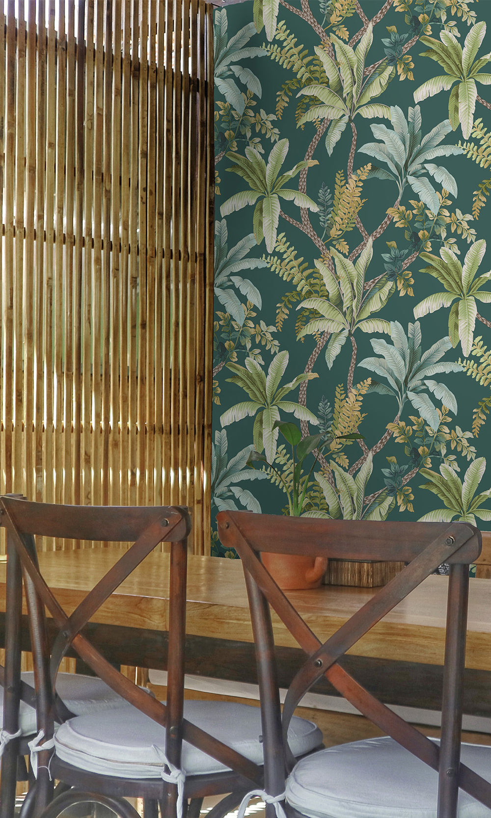 Teal Serene Tropical Oasis Wallpaper R9603