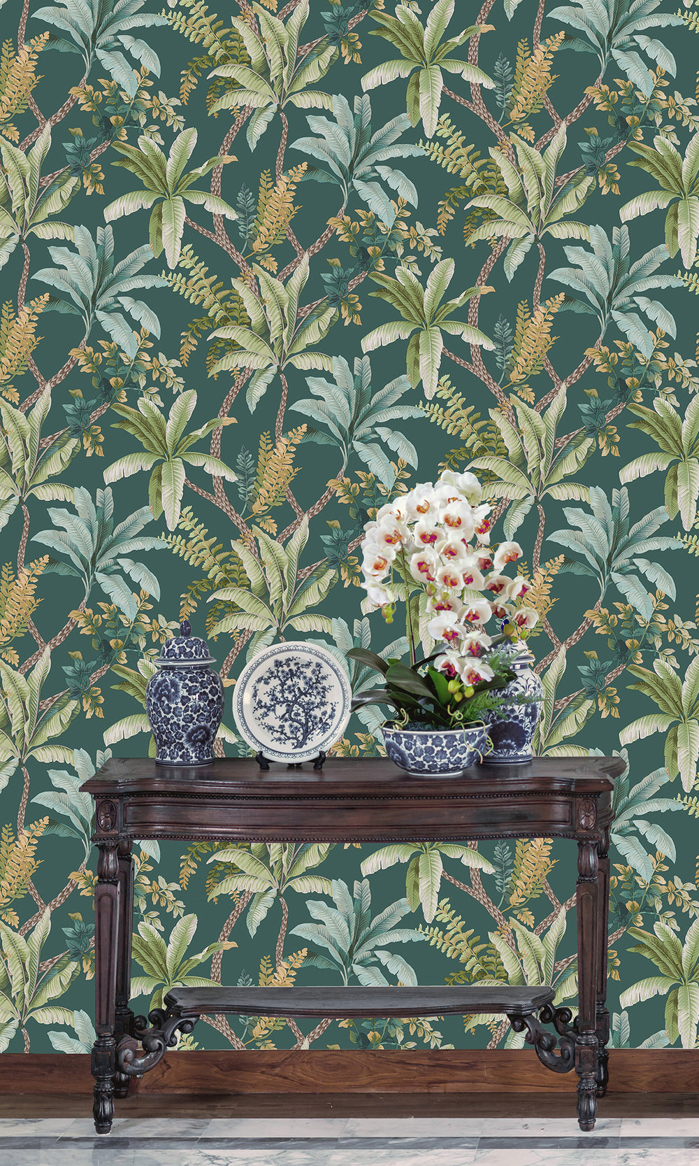 Teal Serene Tropical Oasis Wallpaper R9603