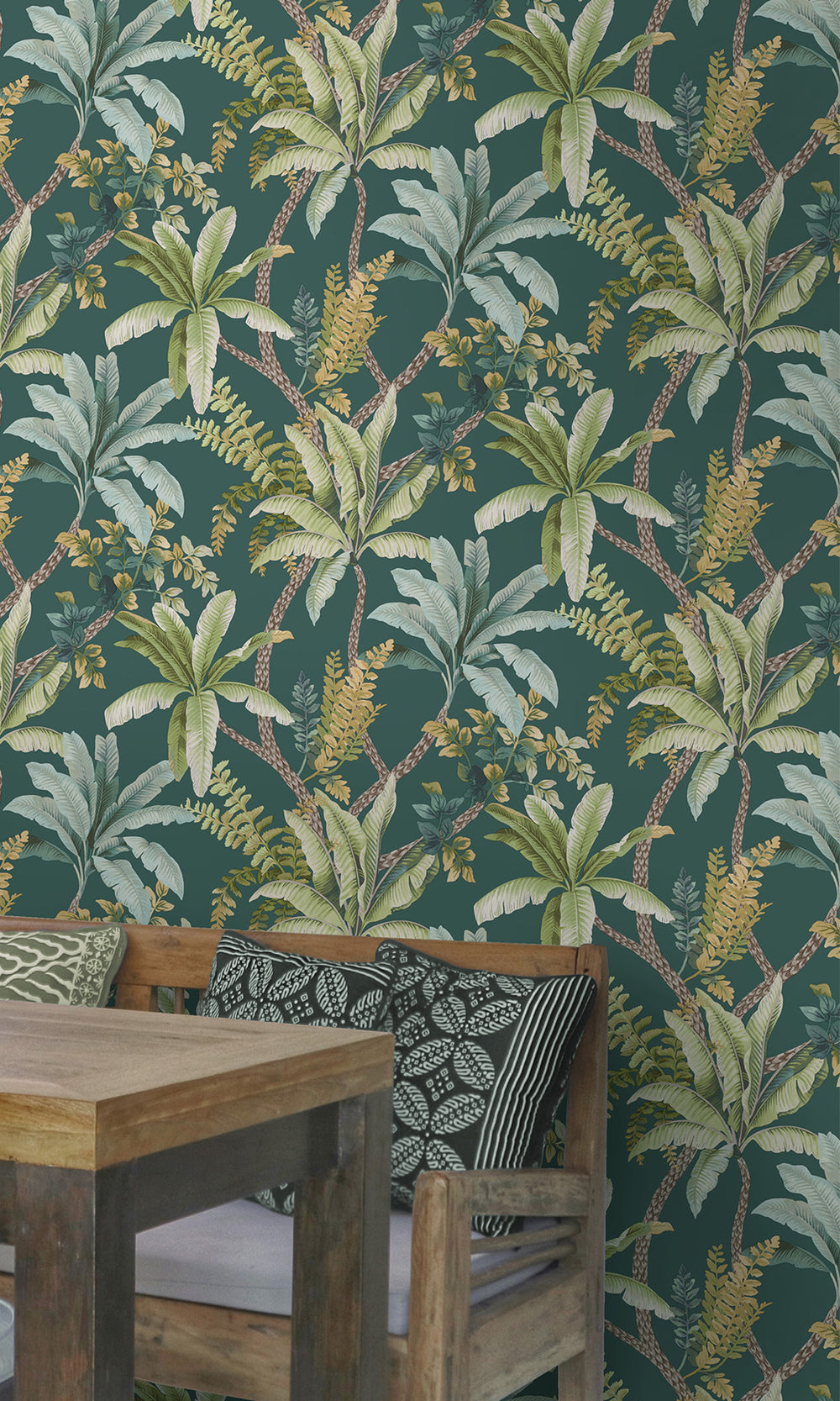 Teal Serene Tropical Oasis Wallpaper R9603