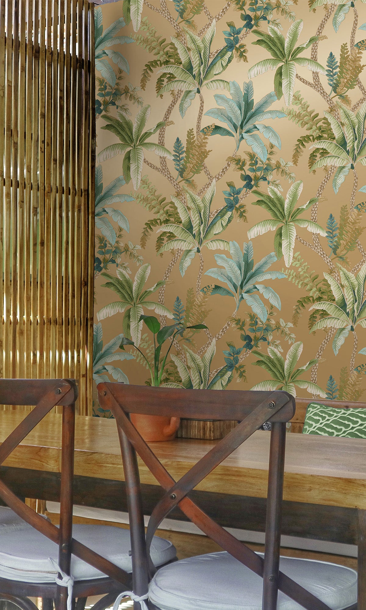 Gold Serene Tropical Oasis Wallpaper R9604