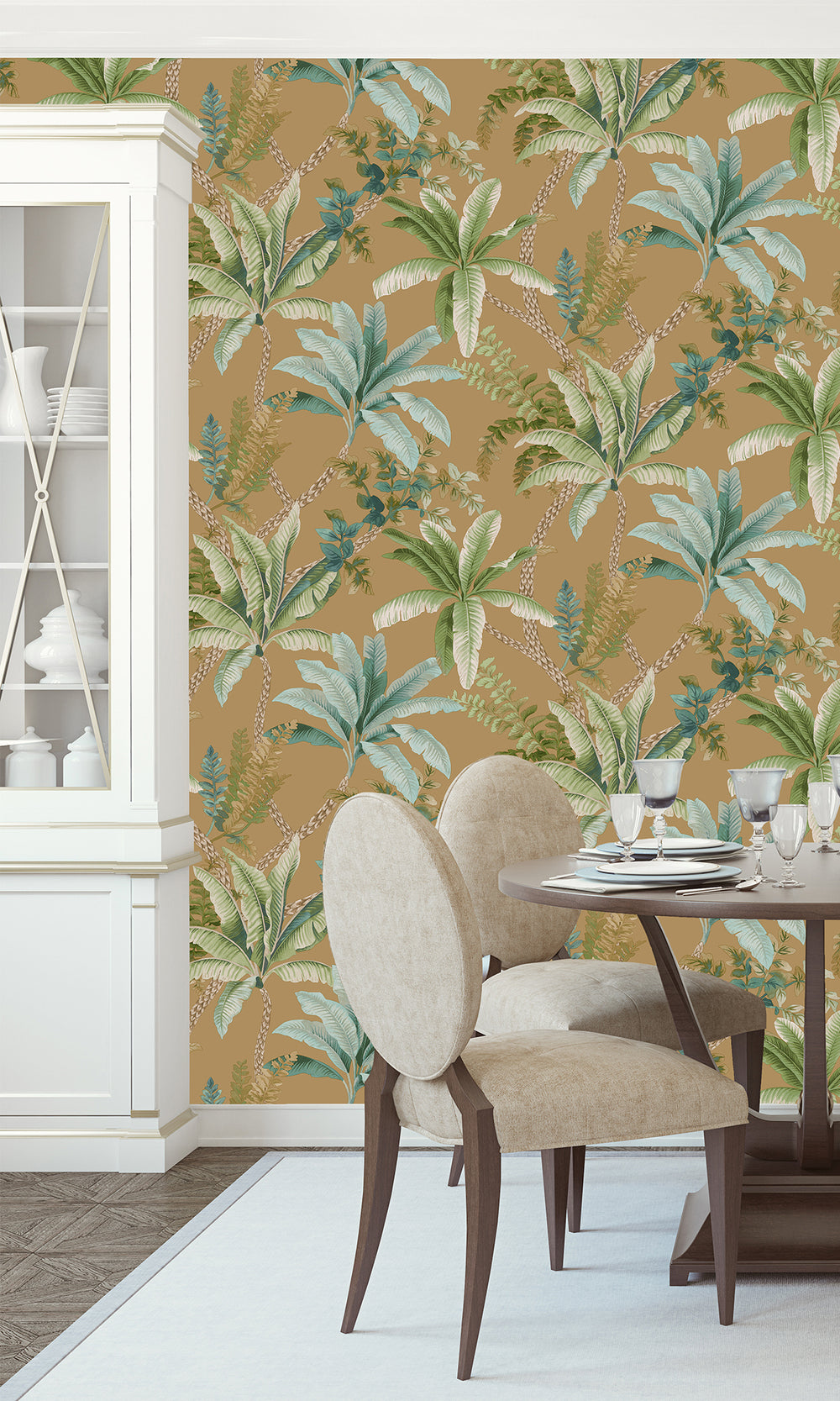 Gold Serene Tropical Oasis Wallpaper R9604