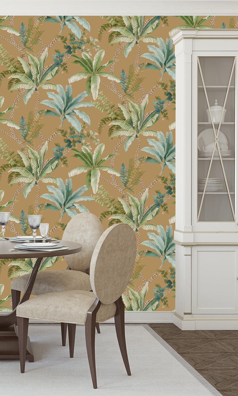 Gold Serene Tropical Oasis Wallpaper R9604