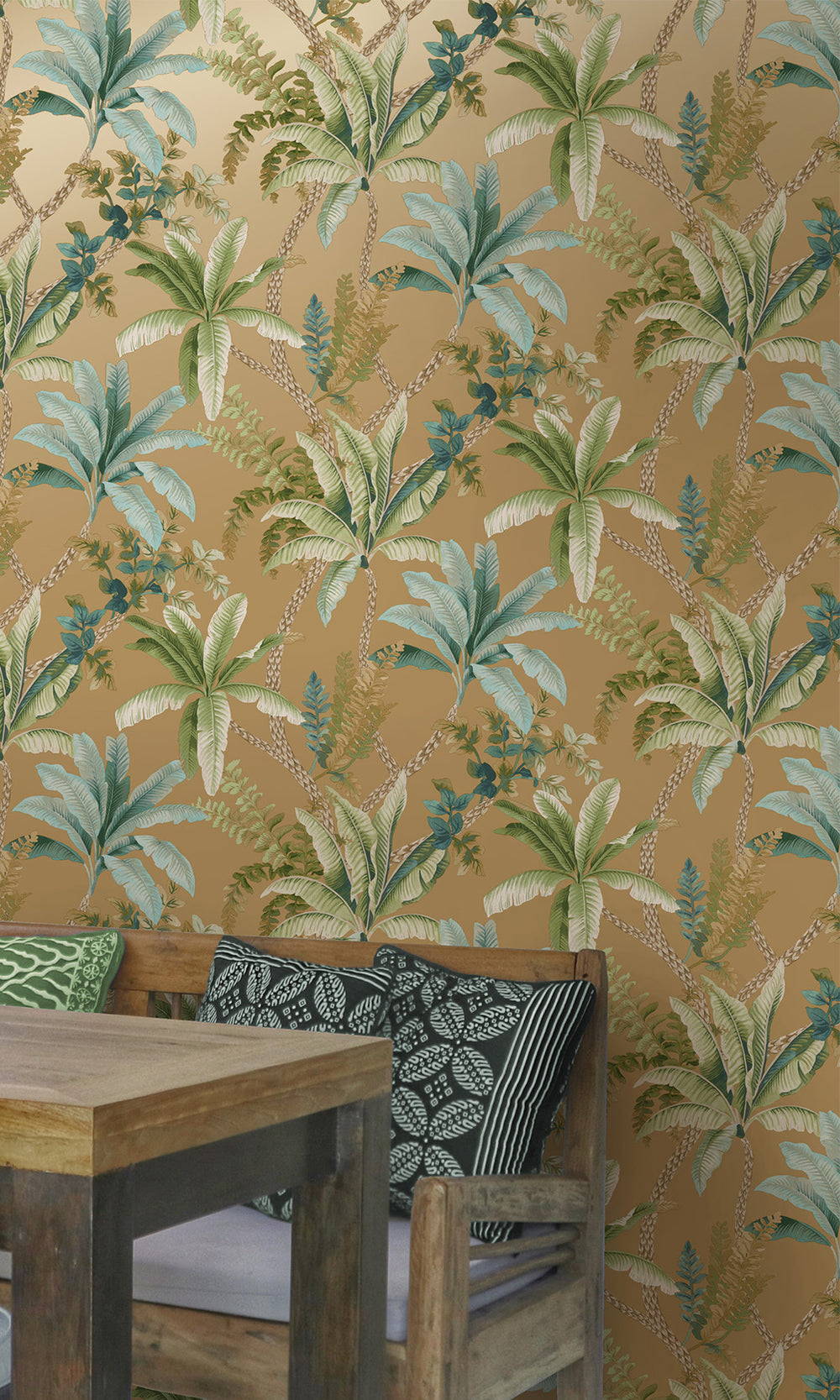 Gold Serene Tropical Oasis Wallpaper R9604