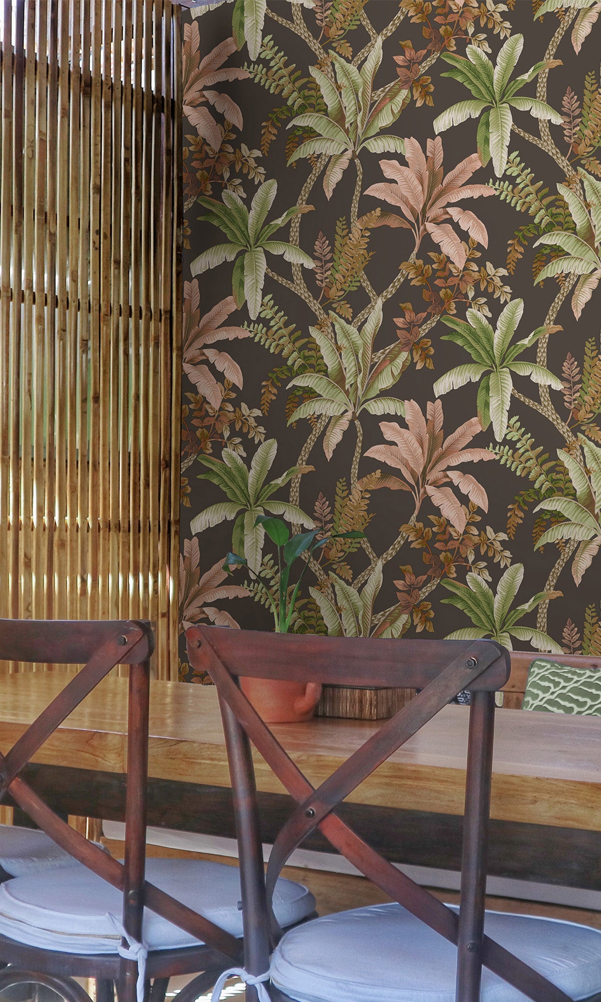 Charcoal Serene Tropical Oasis Wallpaper R9605