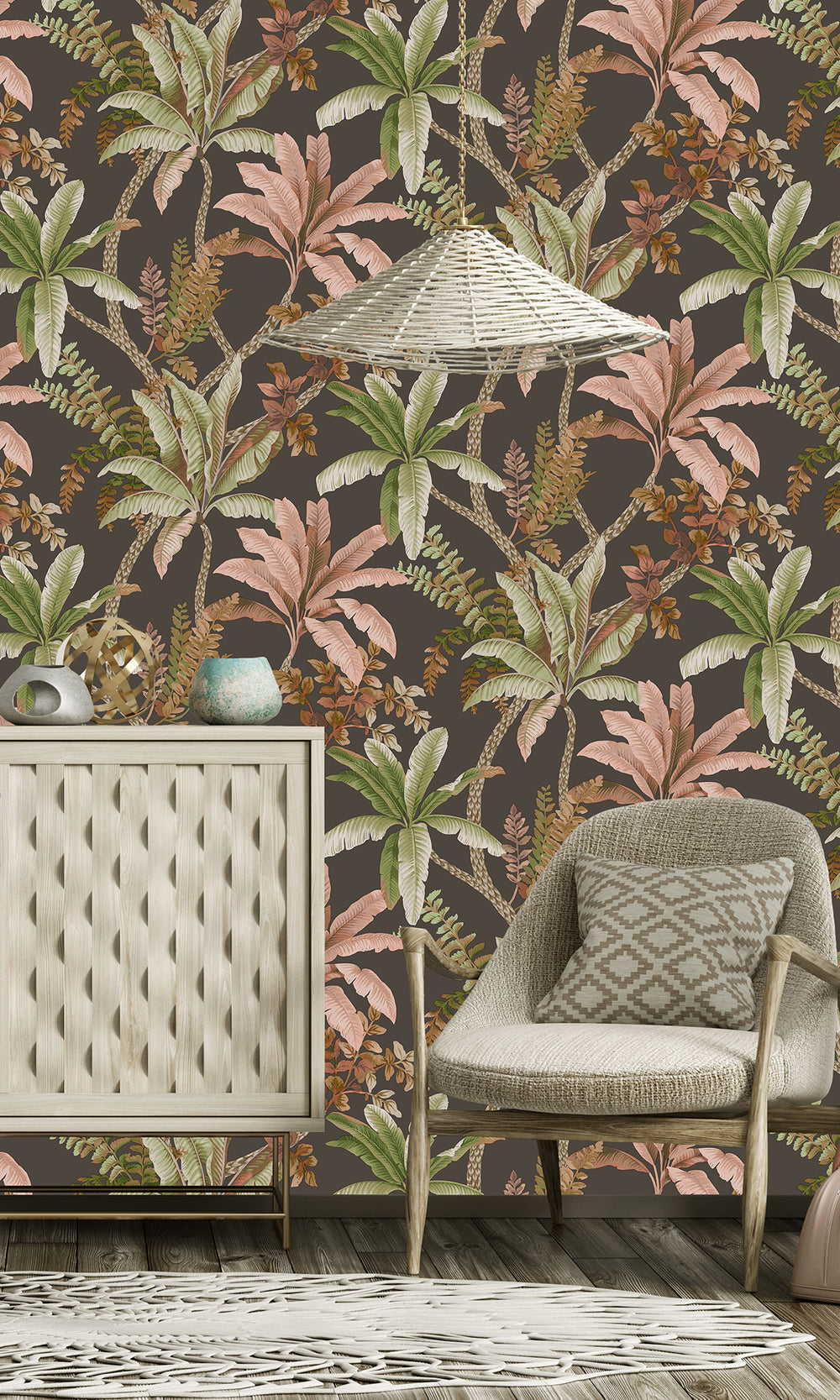 Charcoal Serene Tropical Oasis Wallpaper R9605