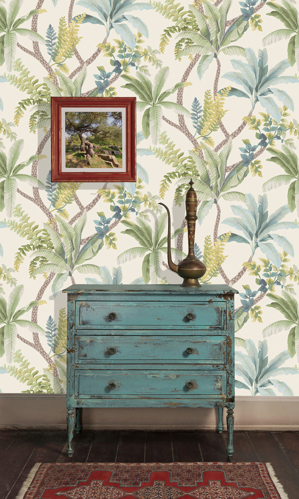 Green/Cream Serene Tropical Oasis Wallpaper R9606