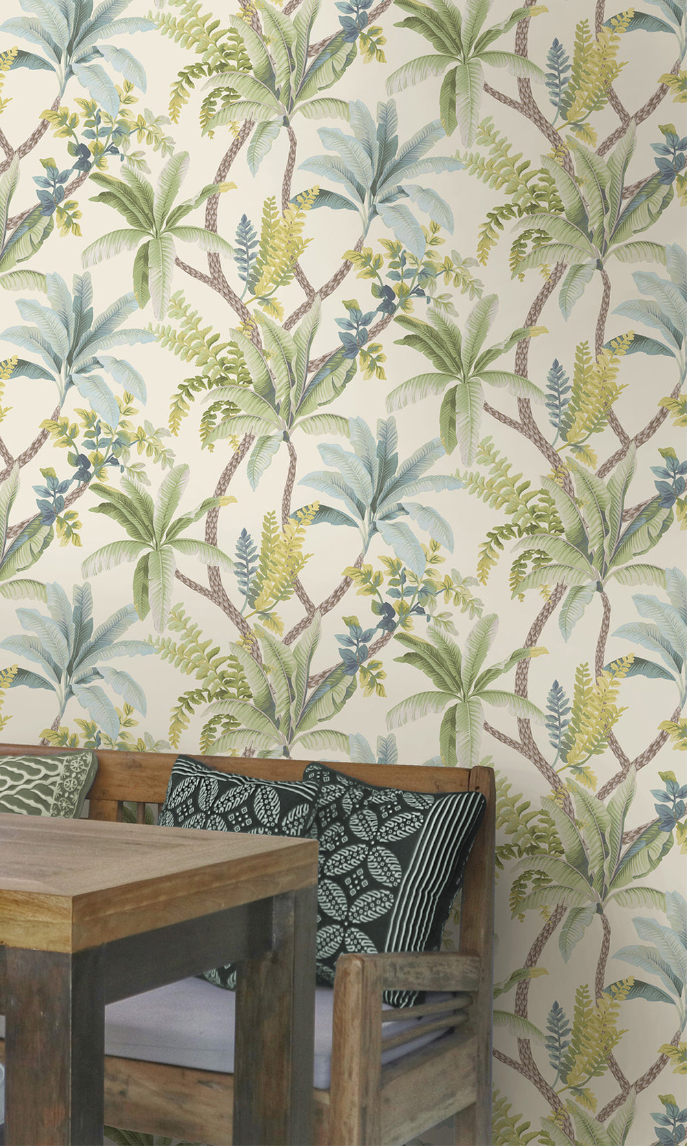 Green/Cream Serene Tropical Oasis Wallpaper R9606