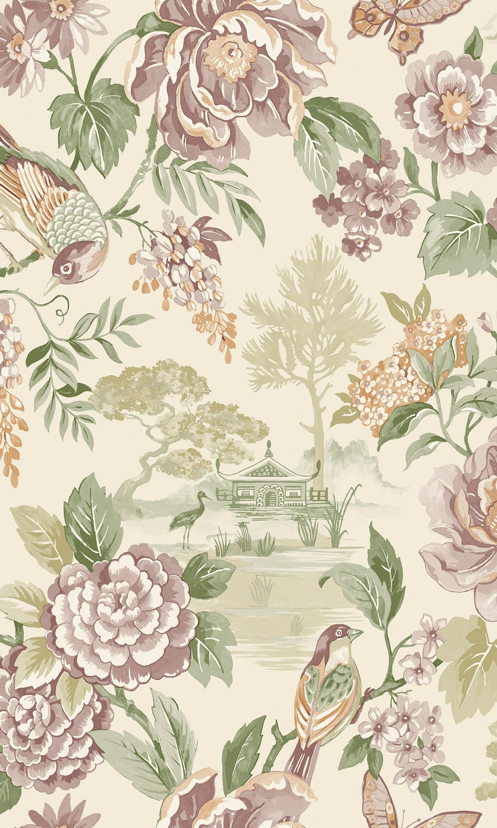 Green/Cream Tranquil Blossoming Flowers in Nature Wallpaper R9607