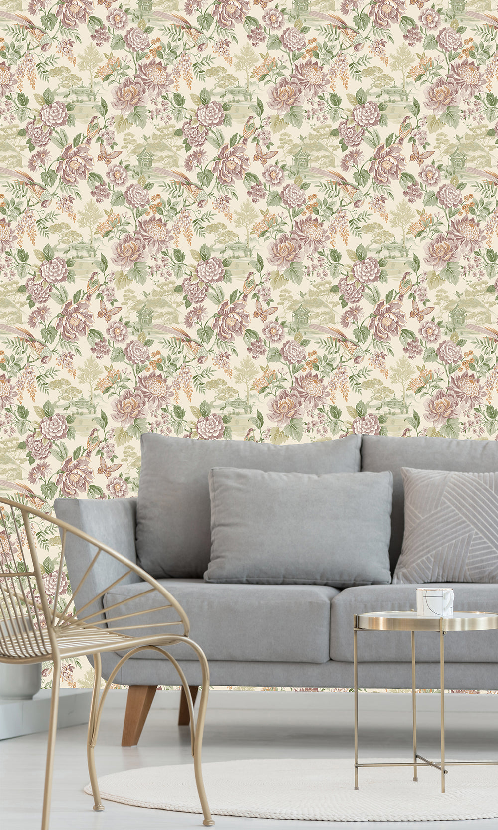 Green/Cream Tranquil Blossoming Flowers in Nature Wallpaper R9607