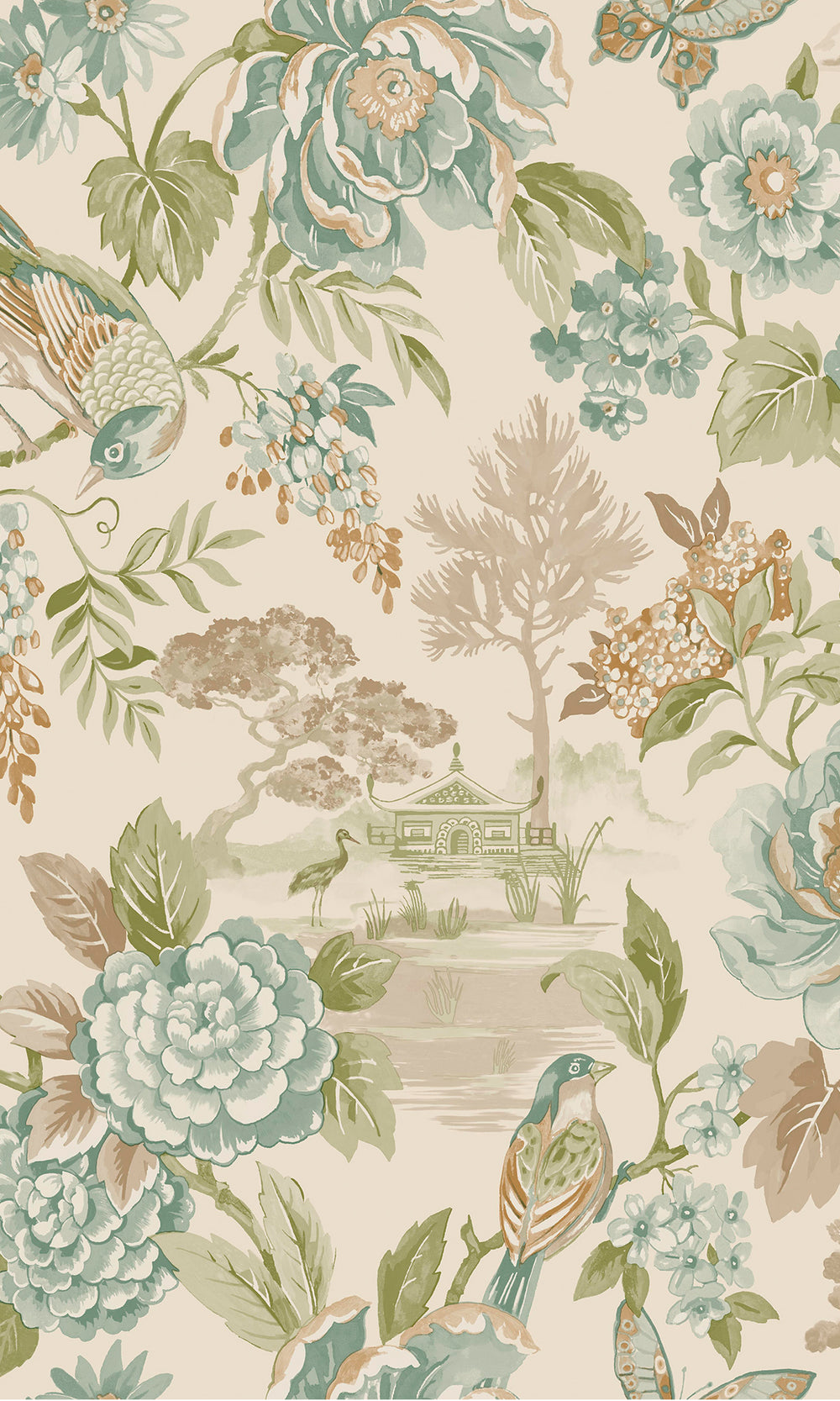 Teal/Orange Tranquil Blossoming Flowers in Nature Wallpaper R9608
