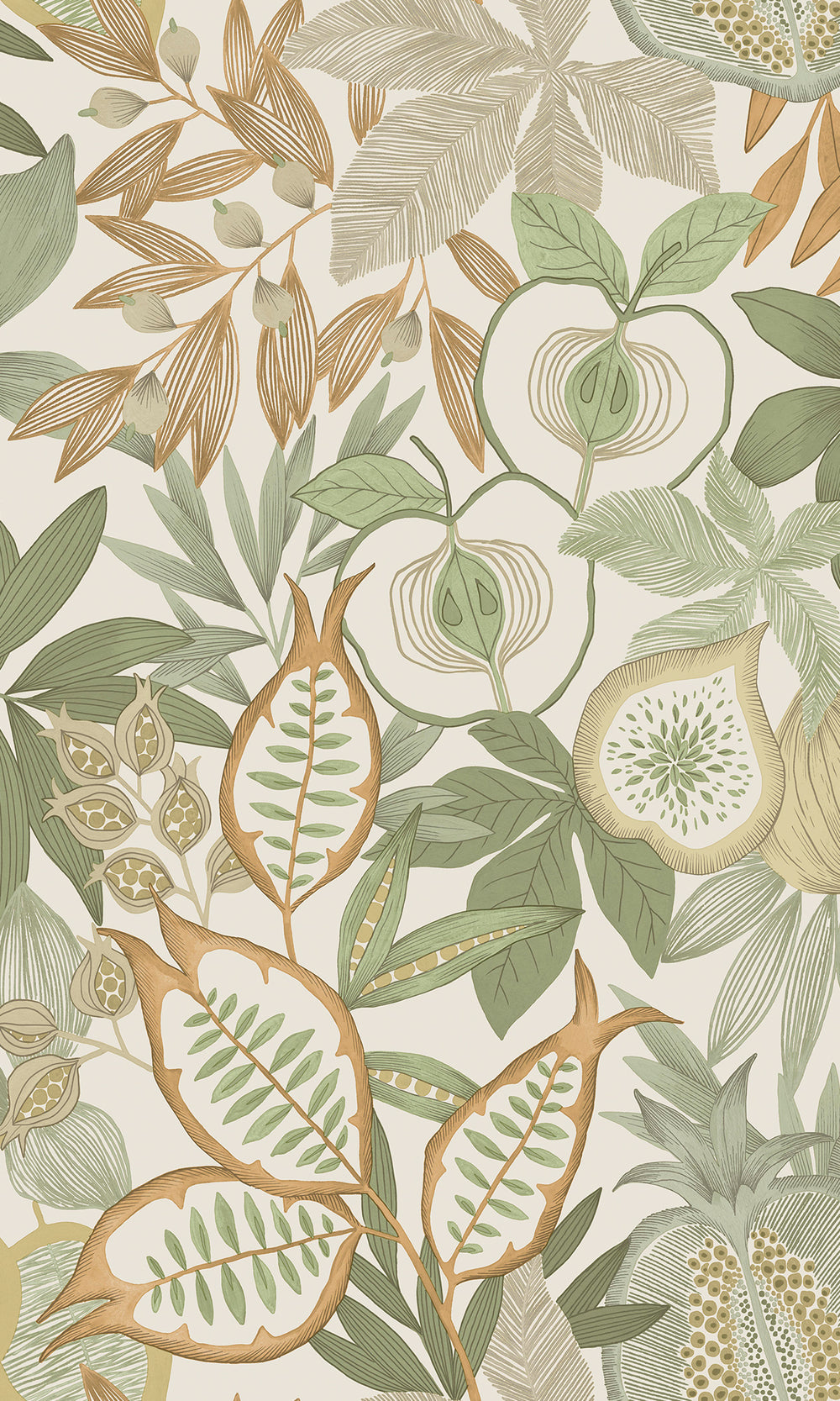 Green/Orange Vibrant Botanical Foliage Wallpaper R9611