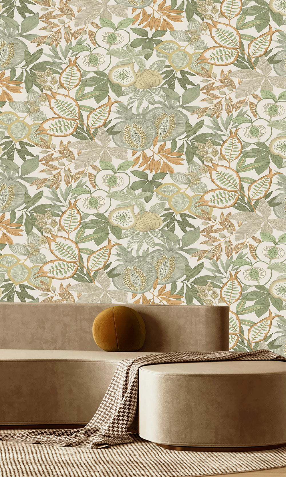 Green/Orange Vibrant Botanical Foliage Wallpaper R9611