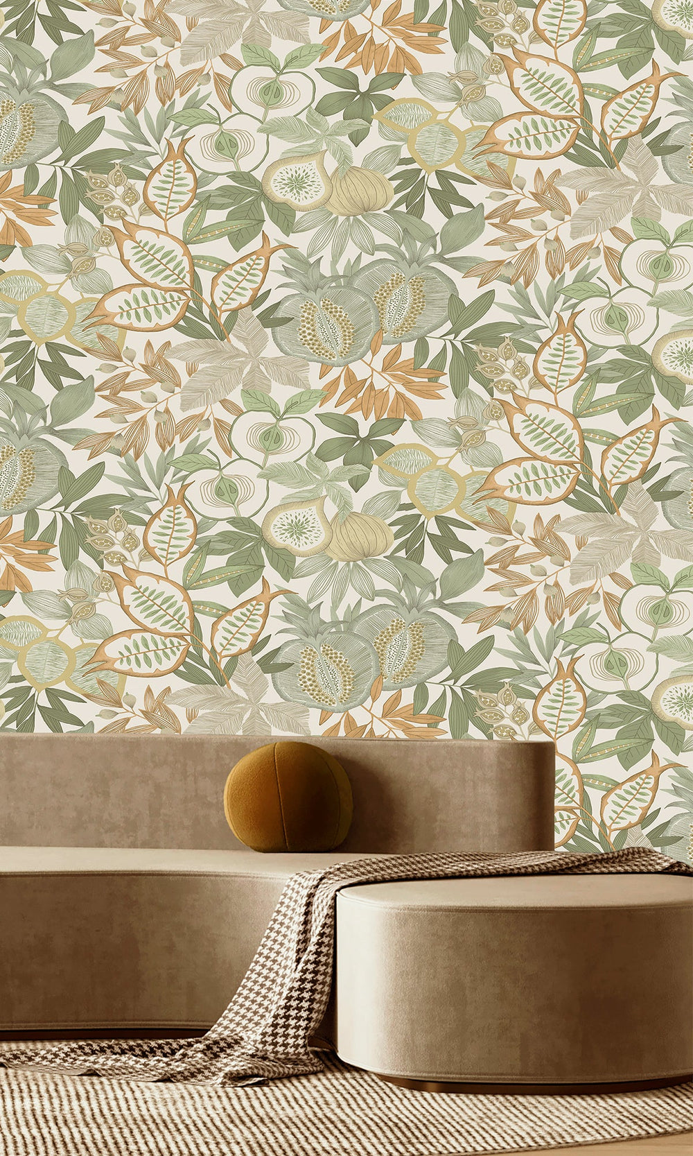 Green/Orange Vibrant Botanical Foliage Wallpaper R9611