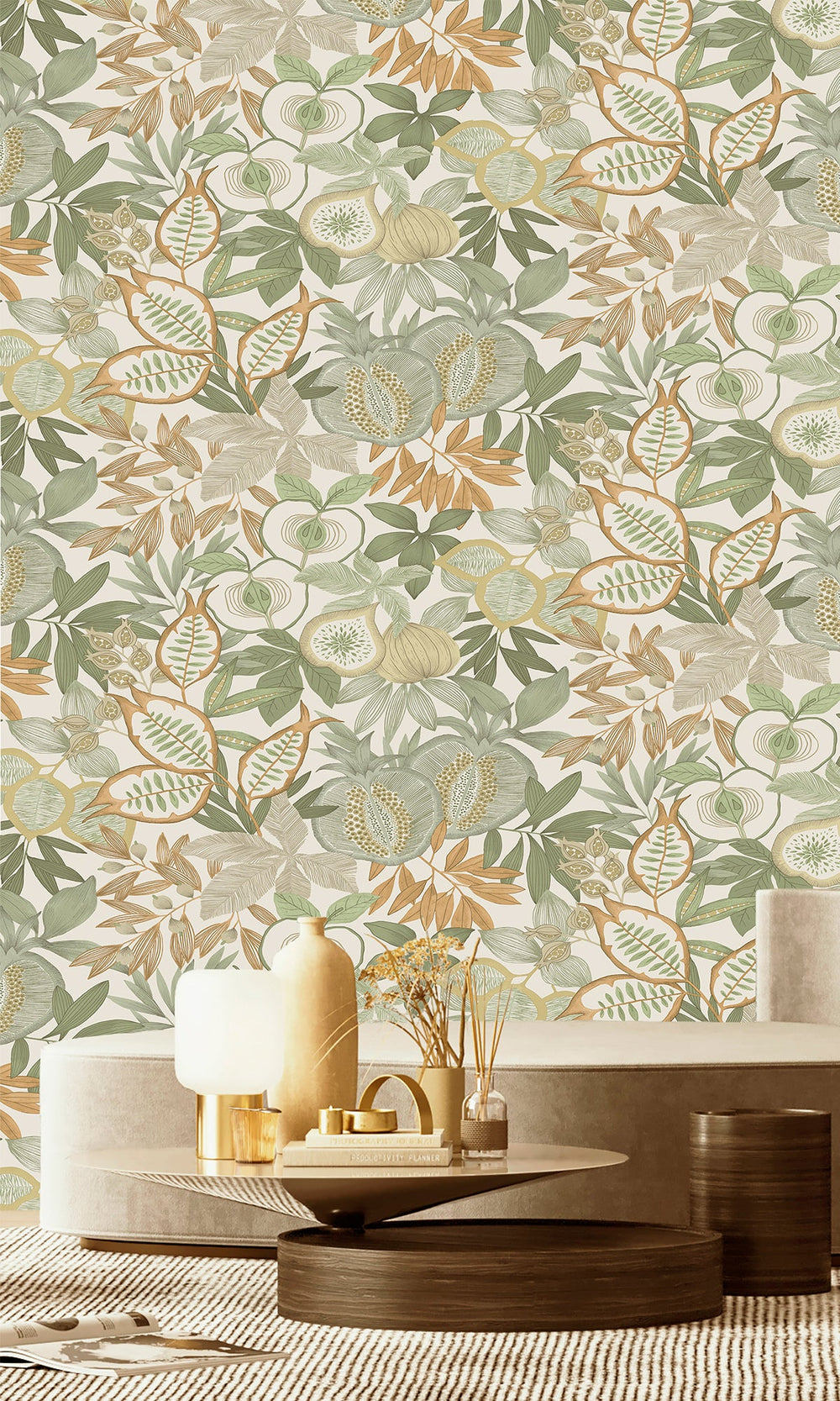 Green/Orange Vibrant Botanical Foliage Wallpaper R9611