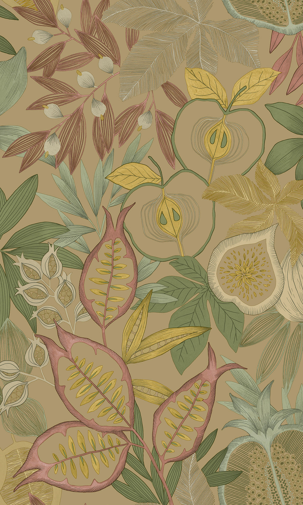 Gold Vibrant Botanical Foliage Wallpaper R9613