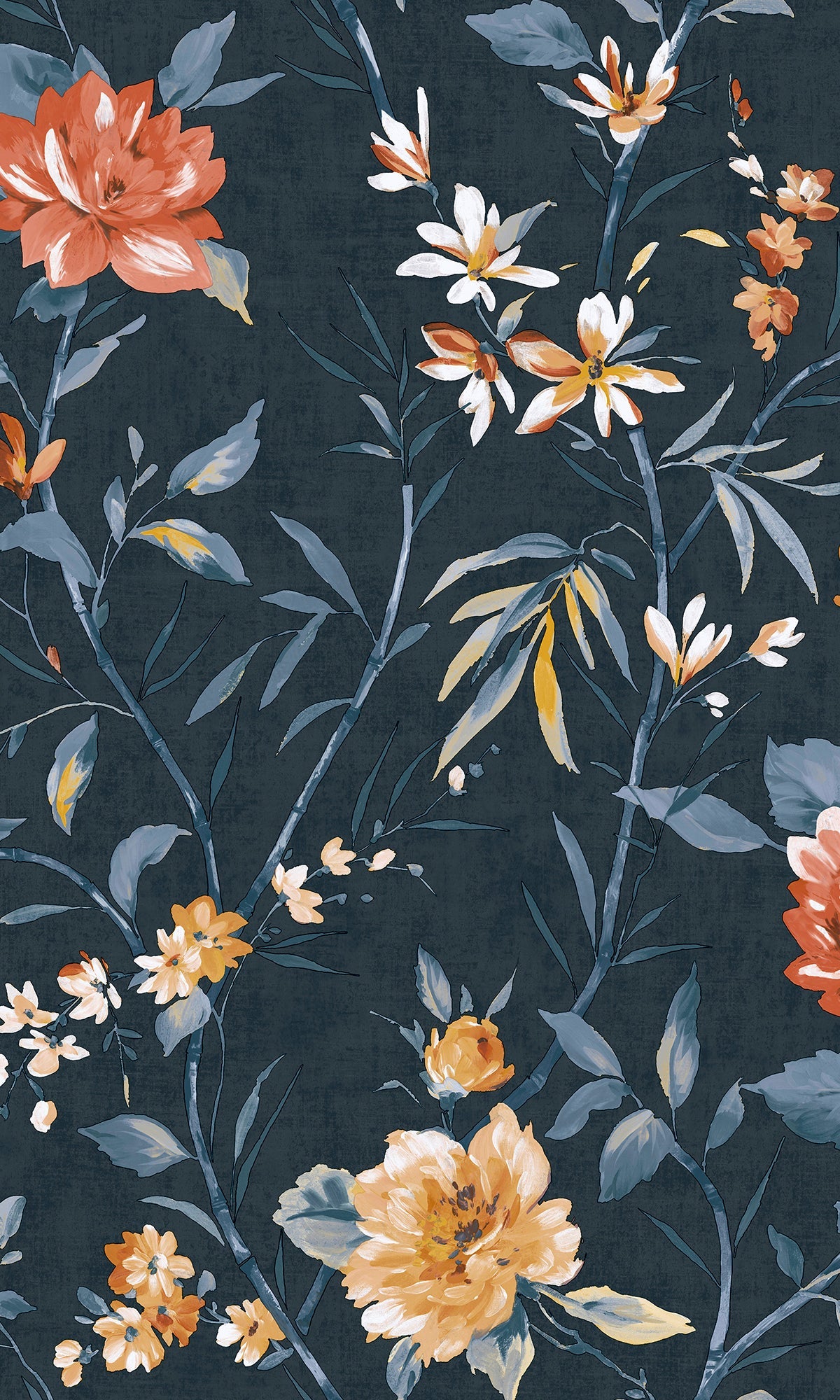 ウォールアート Tuscan/Navy 花柄 フローラル ゲルコート　Ⓣ Navy Trailing Camelia Flowers Wallpaper R9614 – Walls Republic US